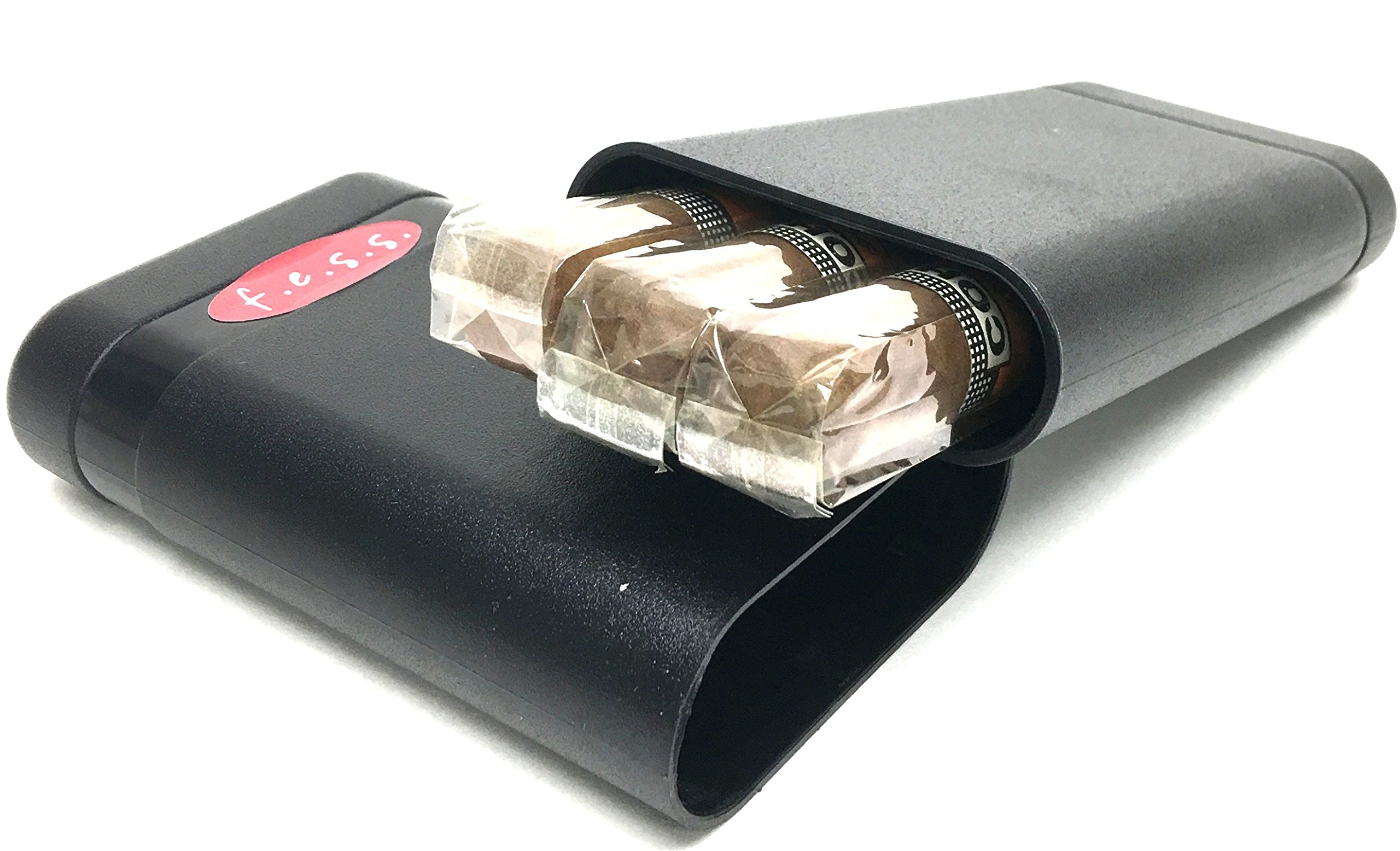 Fess Black Telescoping 3 Cigar Crush Proof Airtight