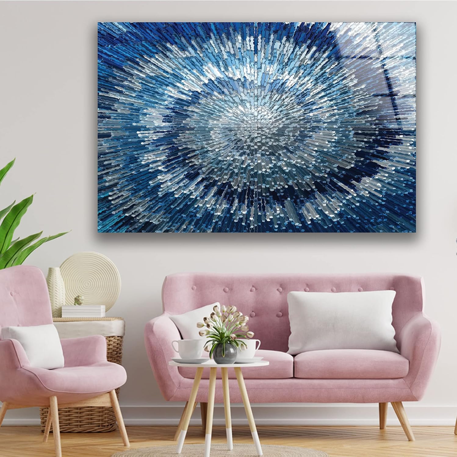 My Photostation.com 48Wx32H'' Tempered Glass Wall Art for living room-Wall Decor-Glass Printing-Large Wall Art-Wall Hangings-Blue Abstract Wall Art-Blue Fractal Art image 2