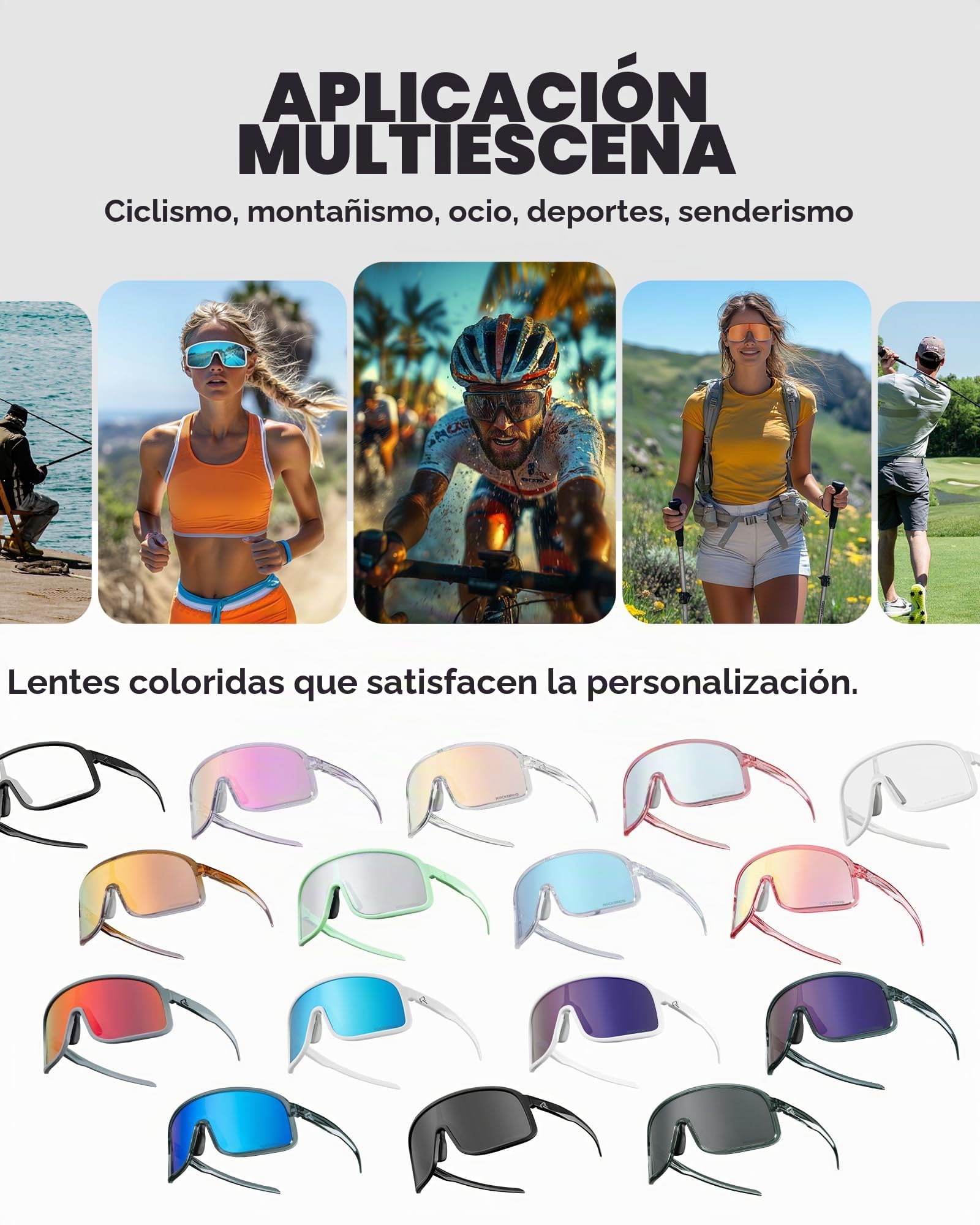 ROCKBROS Gafas de Ciclismo, Gafas Fotocromáticas al Aire Libre para Bicicleta, Anteojos Deportivos de Sol para Hombres y Mujeres