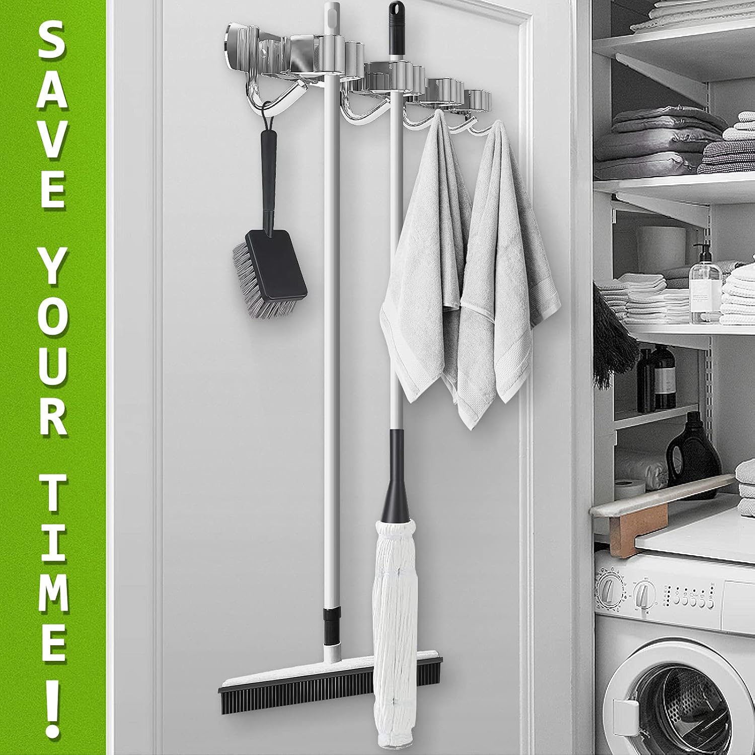 1 Pack Mop and Broom Holders storage Wall Mount, Stainless Steel Tools Utility Organizers, Broom Rack for Kitchen and Garage (XL) : Everything Else