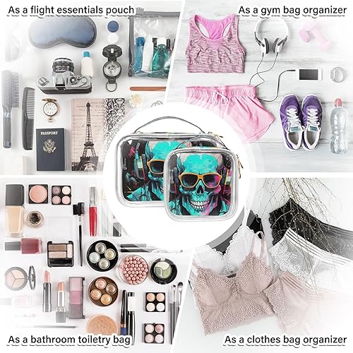 Miniatura 7 de Gothic Skull Wear Headphone Y2k Clear Toiletry Bag for Traveling,2 Pack Makeup Cosmetic Bag with Zipper,Travel Bag for Toiletries,Travel Essentials