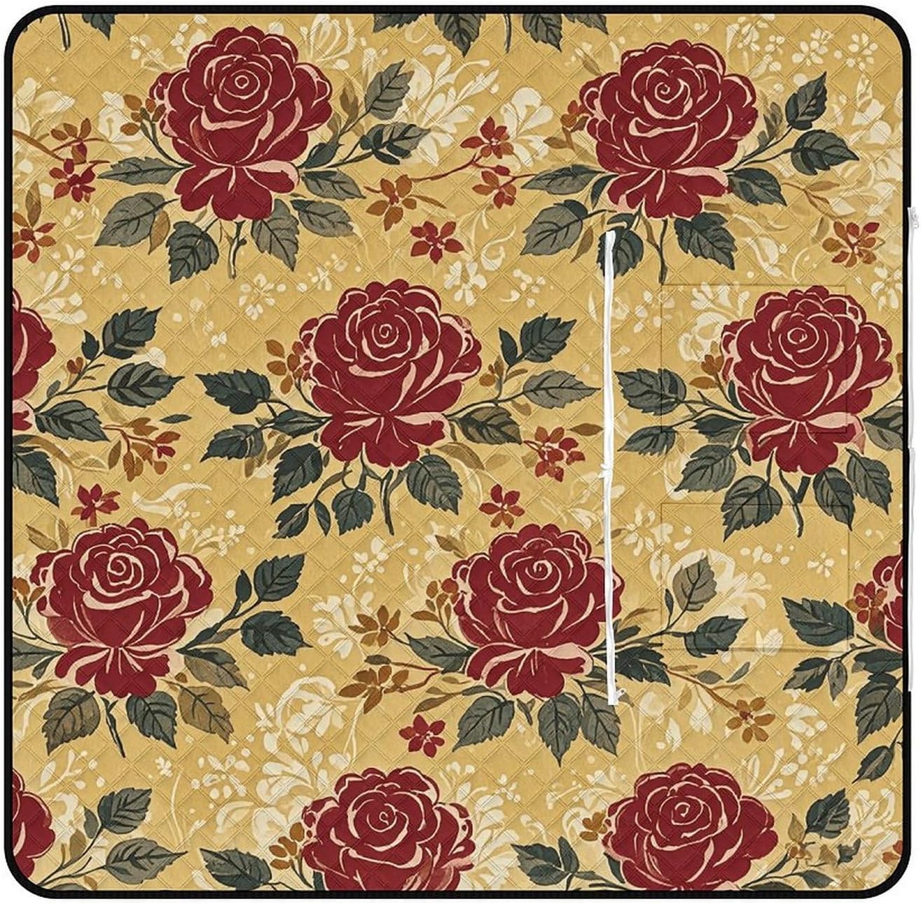 Picnic Blanket Outdoor Camping Blanket Foldable Victorian Rose Pattern Beach Blanket for 4-6 Adults Picnic Mat Extra Large Park Blanke Quick Drying Beach Mat for Camping Lawn