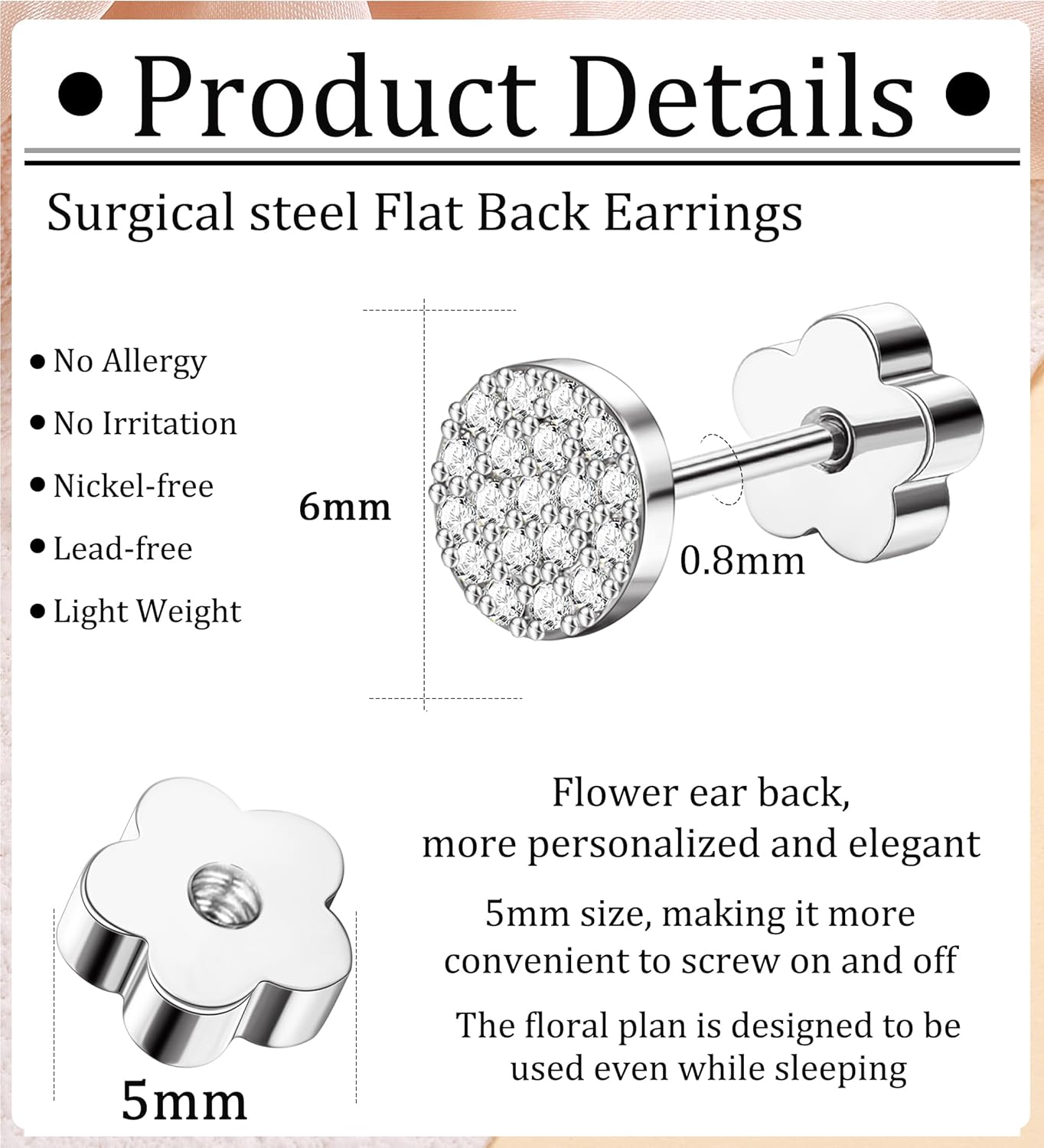 14K Gold Plated Small Stud Earrings for Girls Women Hypoallergenic Surgical Steel Cartilage Flat Back Stud Earrings CZ Cross Dot Bar Heart Handmade Screw Back Earrings Studs - Image 2