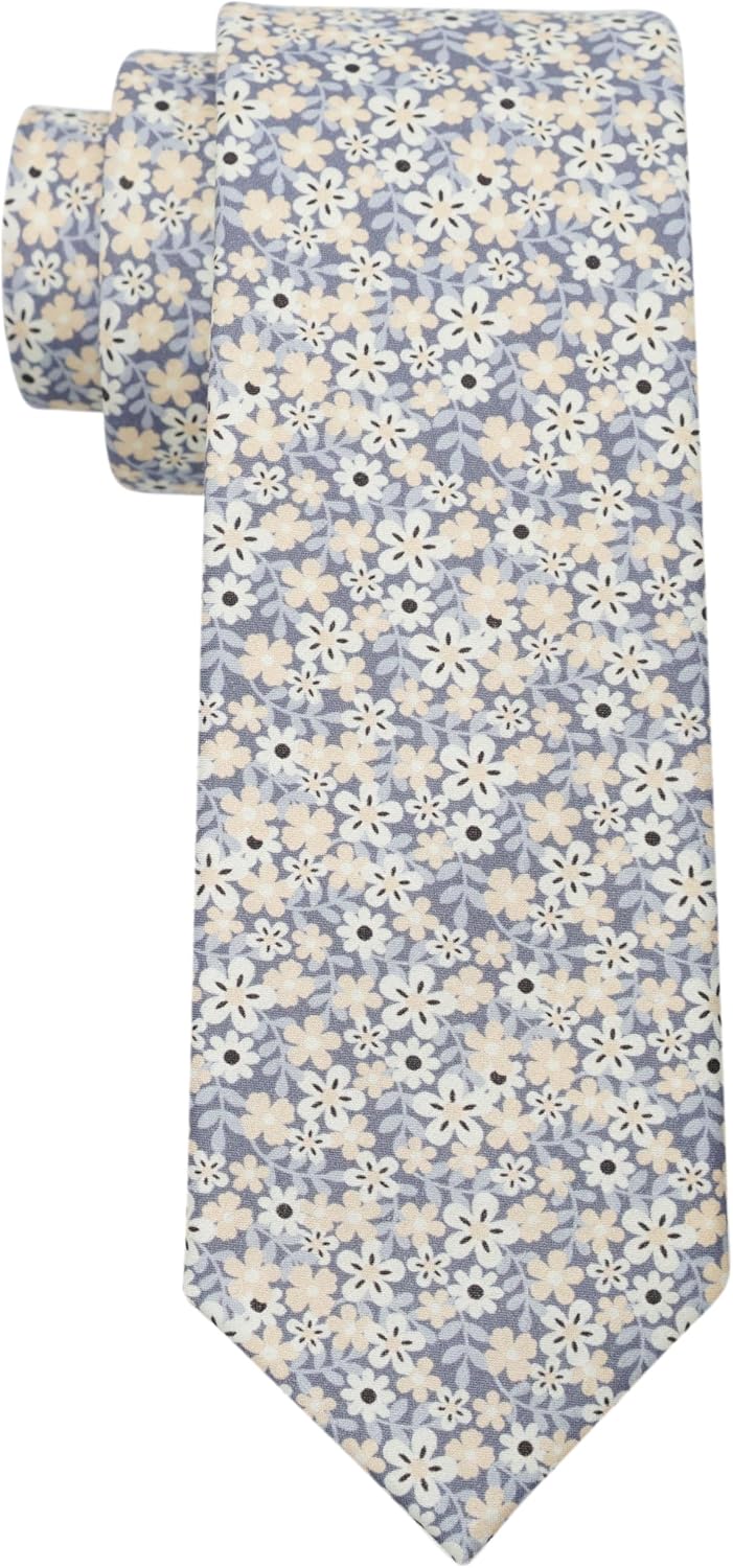 Men's Cotton Printed Floral Tie 2.5" Skinny Necktie with Flower Pattern,Gift Box