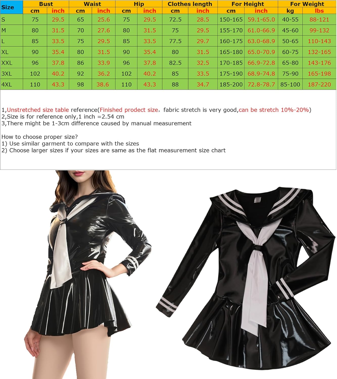 Women's Sexy PVC Leather School Girl Sailor JK Uniform Anime Outfit Pleated Dress Cosplay Costume Student Suit