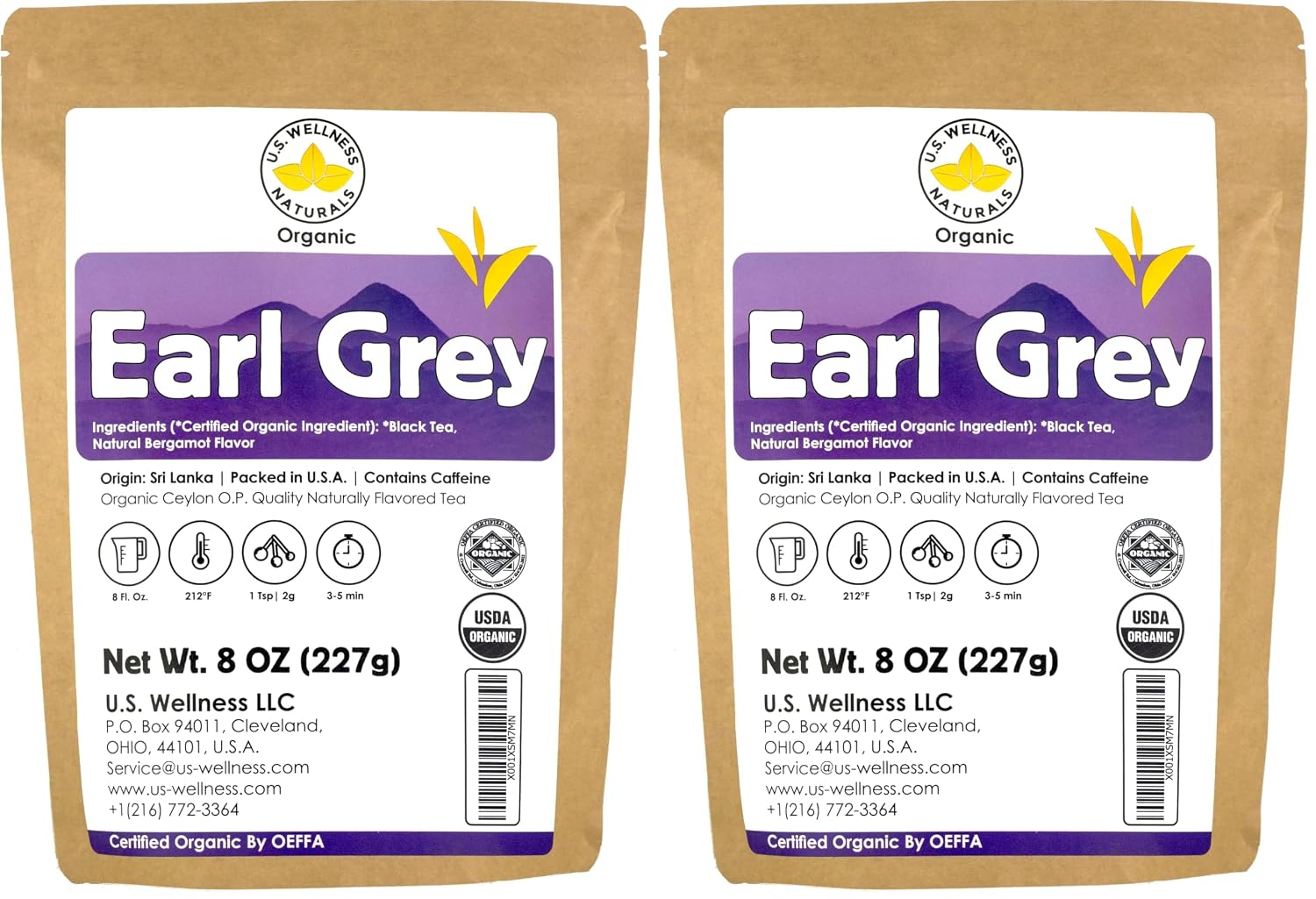 Earl Grey Tea, FLORAL & CITRUSY, Natural Bergamot Flavor Blended with ORGANIC Loose Leaf Tea, 110+ Cups, 8oz, ORGANIC CEYLON, OP Grade Tea, U.S.A Processed & Quality Control (Pack of 2)