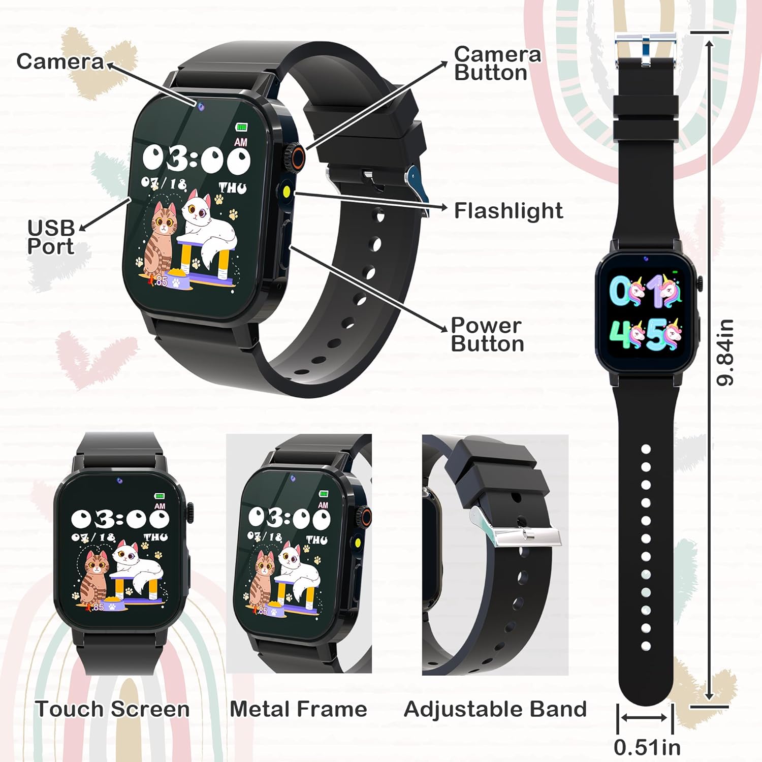 Kids Watch Boys with 32 Games Toys for Ages 5-12 Smart Watch for Kids with HD Touch Screen Video Camera Music Player Pedometer Learn Cards Audiobook, 10 9 8 7 6 5 Year Old Boys Birthday Gifts