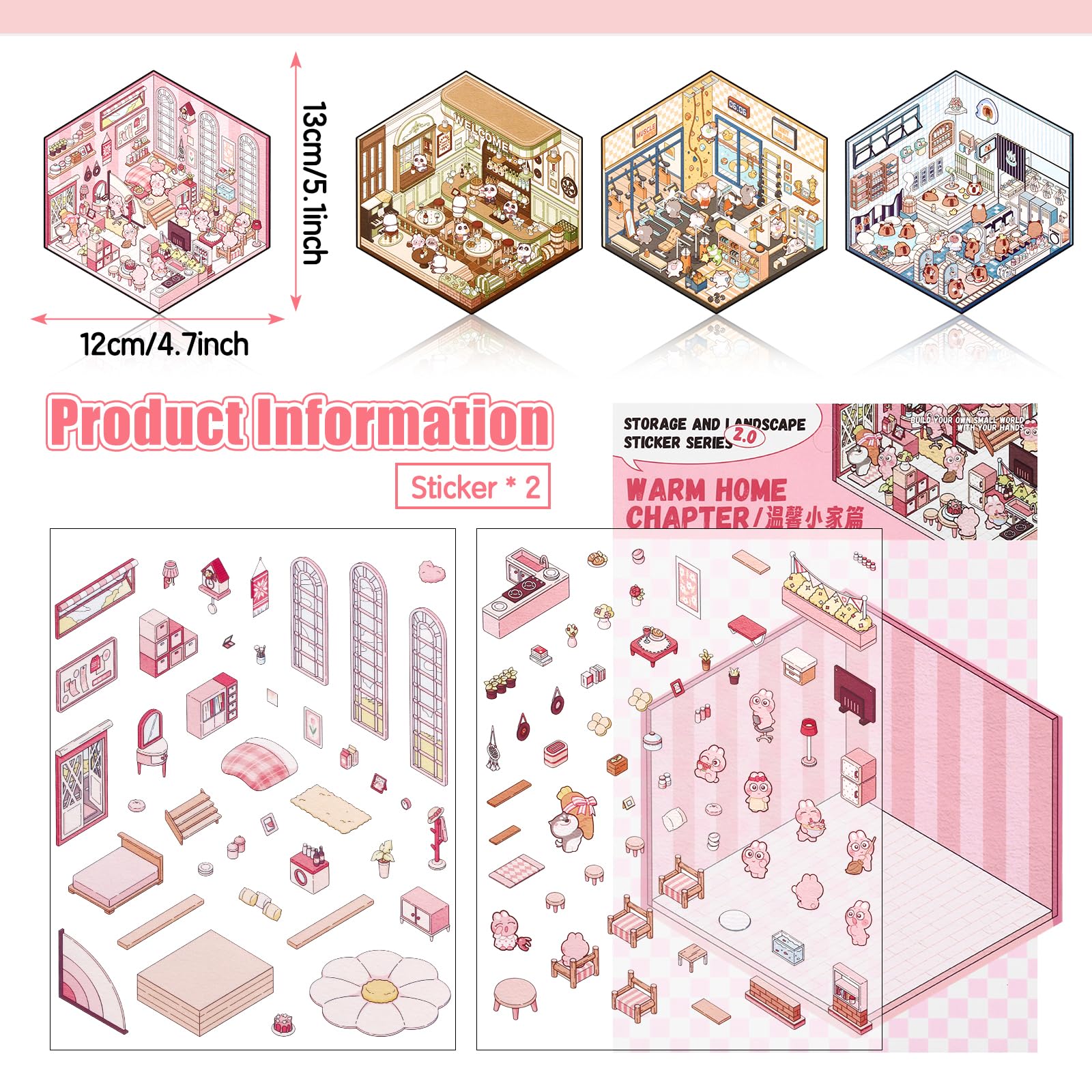 4 Sets DIY 3D House Stickers, Fun DIY Stickers Scene Make Your Own Supermarket, Coffee Shop, Restaurant - Image 2