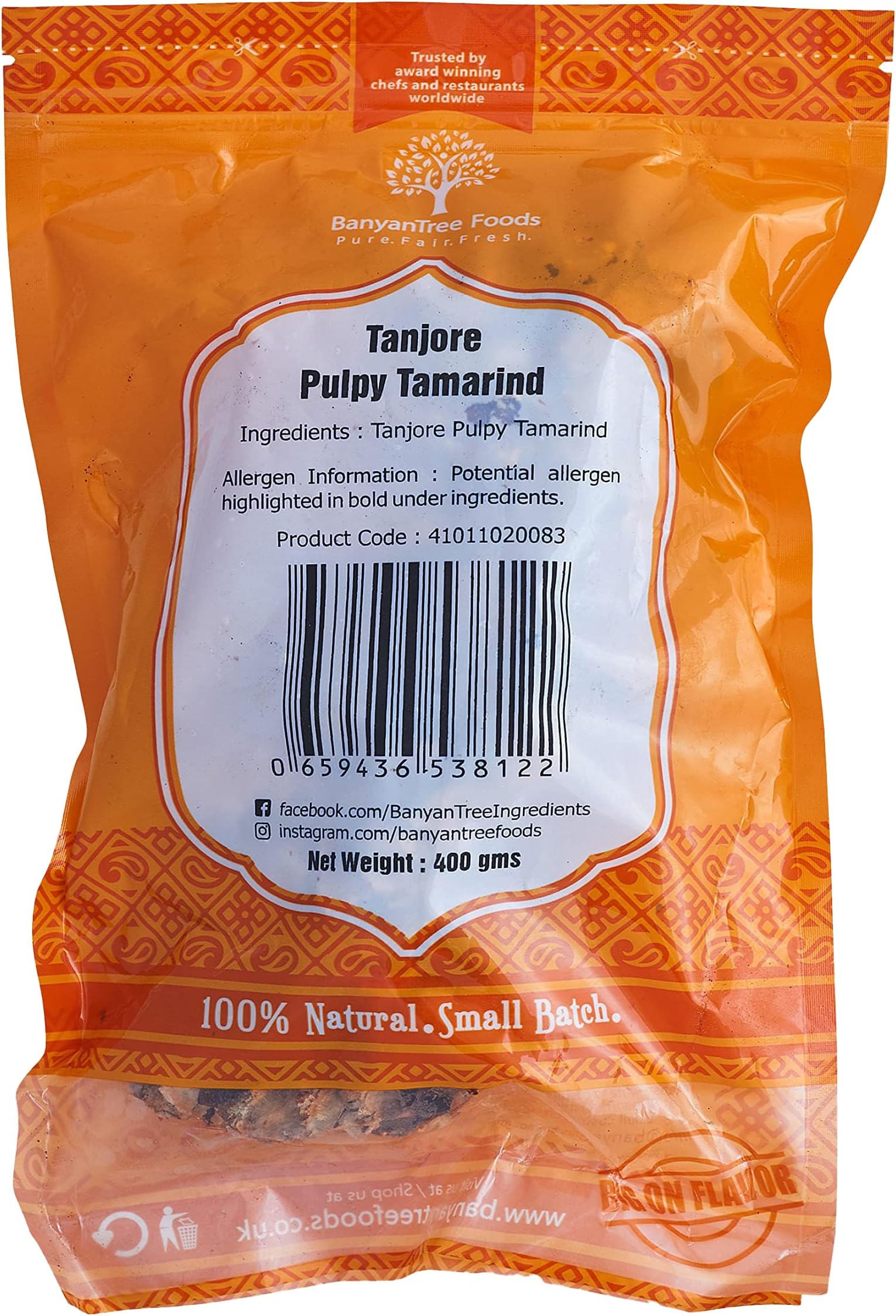 BanyanTree Foods Seedless Dried Tamarind 400g~ All Natural, Indian Origin