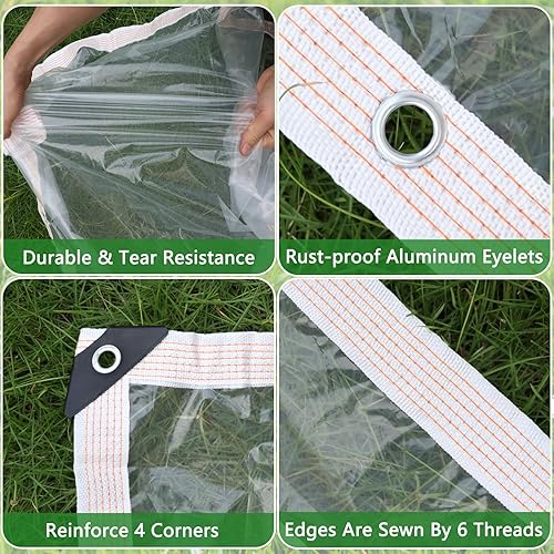 Miniatura 10 de Lona transparente con ojales, lonas transparentes, resistente al agua, cubierta de plantas, lona de 3 pies 3 pulgadas x 9 pies 9 pulgadas, lonas de