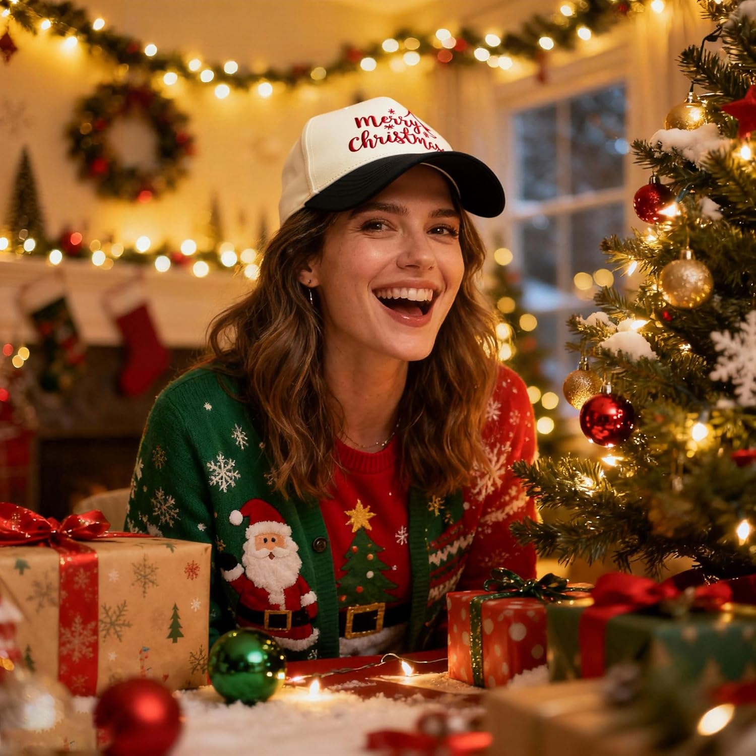 Merry Christmas Embroidery Baseball Cap, Two-Tone Adjustable Unisex Xmas Dad Hat, Holiday Party Hat - Image 8