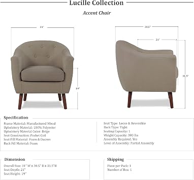 Homelegance Fabric Barrel Chair, Beige