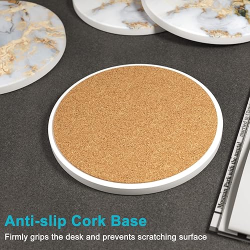 Miniatura 4 de Nipichsha Juego de 6 posavasos de cerámica absorbente de mármol con soporte y base de corcho, bonitos posavasos de piedra para tazas, cocina,