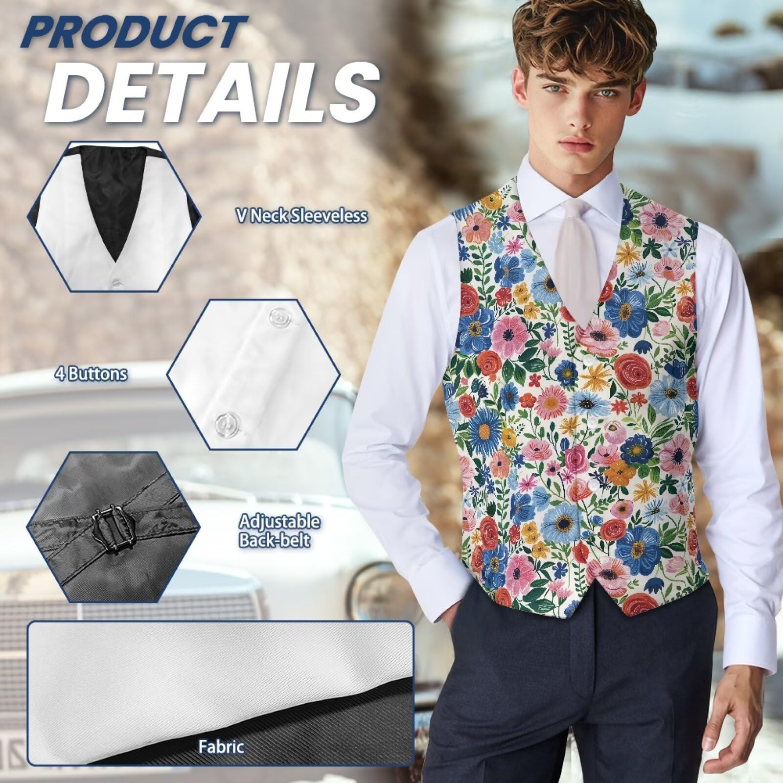 Biyejit Chaleco de camuflaje para hombre, chaleco formal con botón, cuello en V, para negocios, fiesta de esmoquin S-4XL