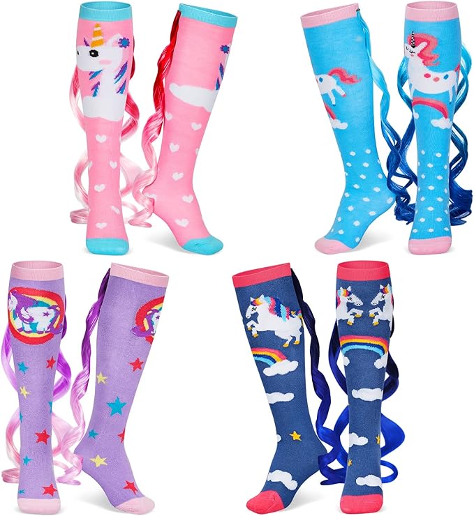 4 Pairs Unicorn Socks with Colorful Tail Animal Crazy Women
