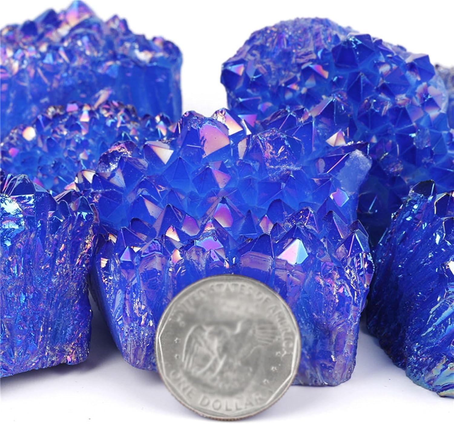 Crystal Cluster Irregular Titanium Coated Blue Rock Quartz Cluster Home Decoration Gemstone Balancing Crystals,5-8cm