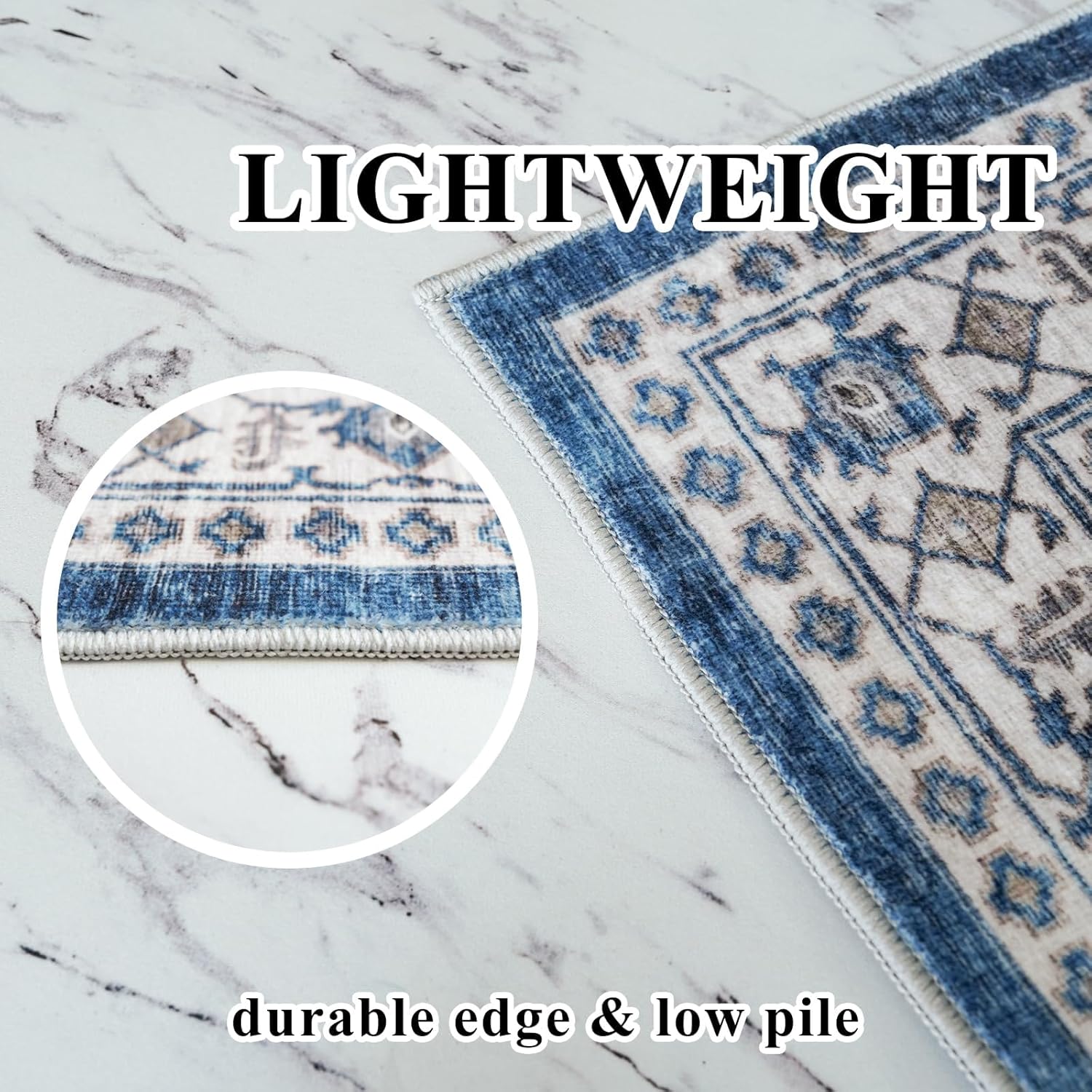 Washable 4x8 Hallway Runner Rug: Vintage 8ft Soft Runners for Entry Kitchen Wide Low Pile Carpet with Non-Slip Backing for Living Room Bedroom Thin Bathroom Carpet for Dining Room Foyer（4x8,Blue - Image 7