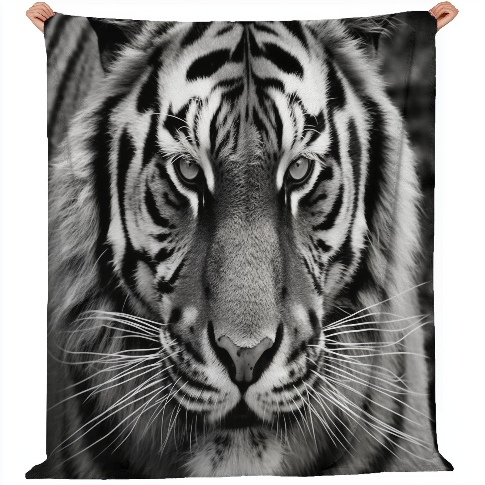 Koc polarowy 200 x 220 cm tygrys zwierzę, czarny flanelowy koc polarowy dla 2 osób, z nadrukiem, miękki i ciepły na sofę
