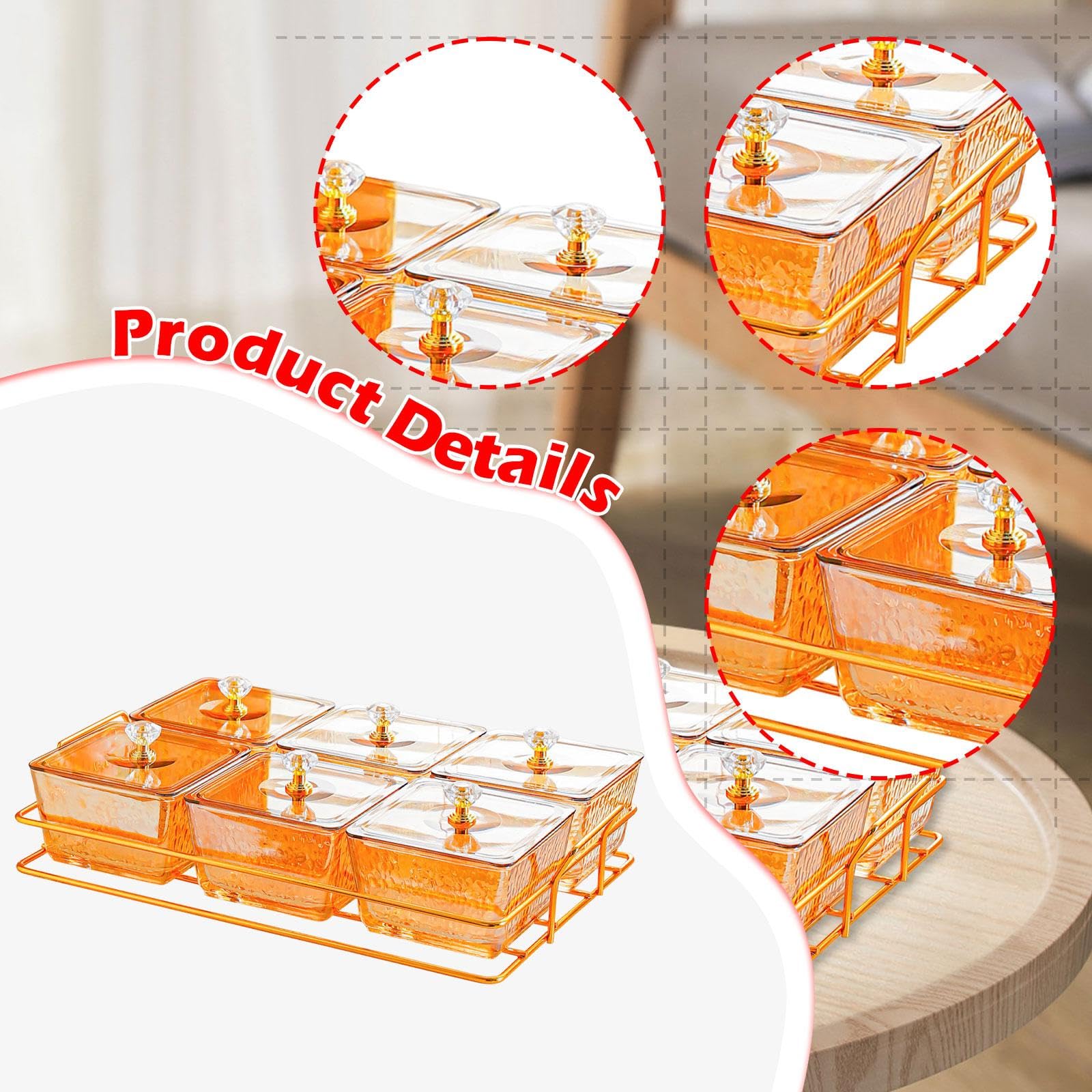 Divided Serving Tray Snacks Aufbewahrungsdose mit Deckel Mehrteilige Snackschale für Nüsse Süßigkeiten Praktisch Und Vielseitig für Büro Party Küche W, Orange
