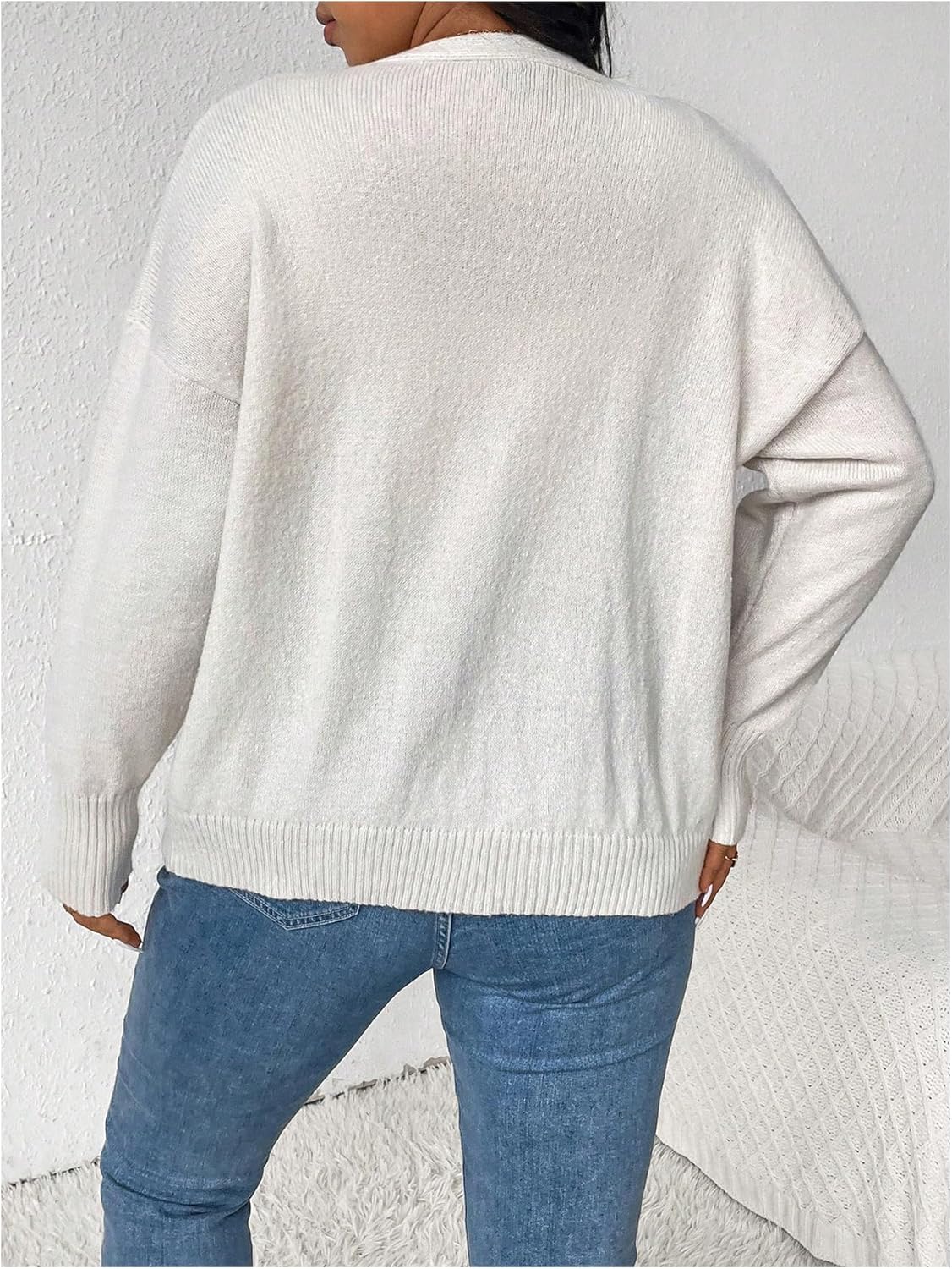 OYOANGLE Women's Plus Size Knit Cherry Print Cardigan Sweater V Neck Buttondown Long Sleeves Sweater Jacket Fall Winter Coats - Image 4