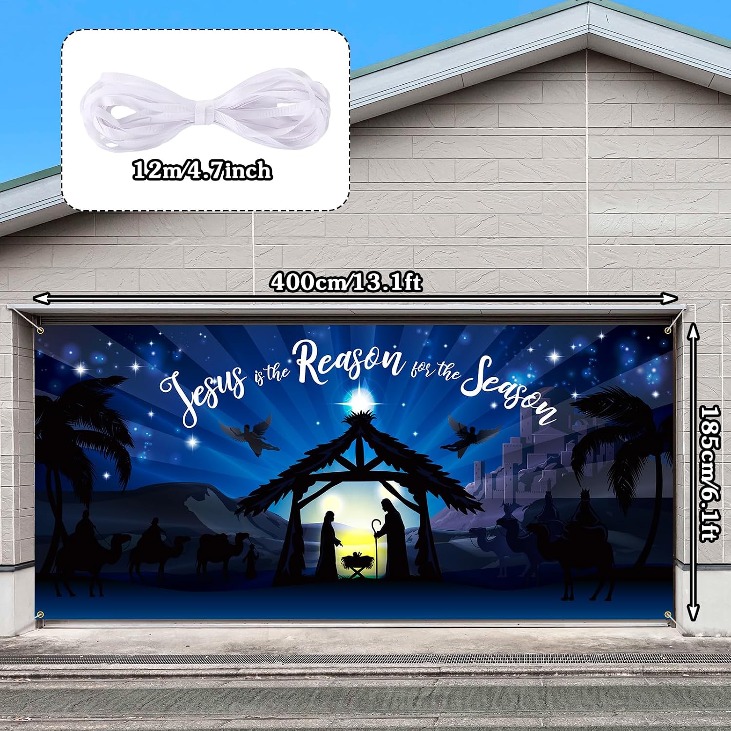 Qeeenar Christmas Garage Door Decorations Nativity Stable Garage Door Cover 6 x 13 ft Manger for Nativity Scene Banner Religious Jesus Background for Indoor Outdoor Decoration