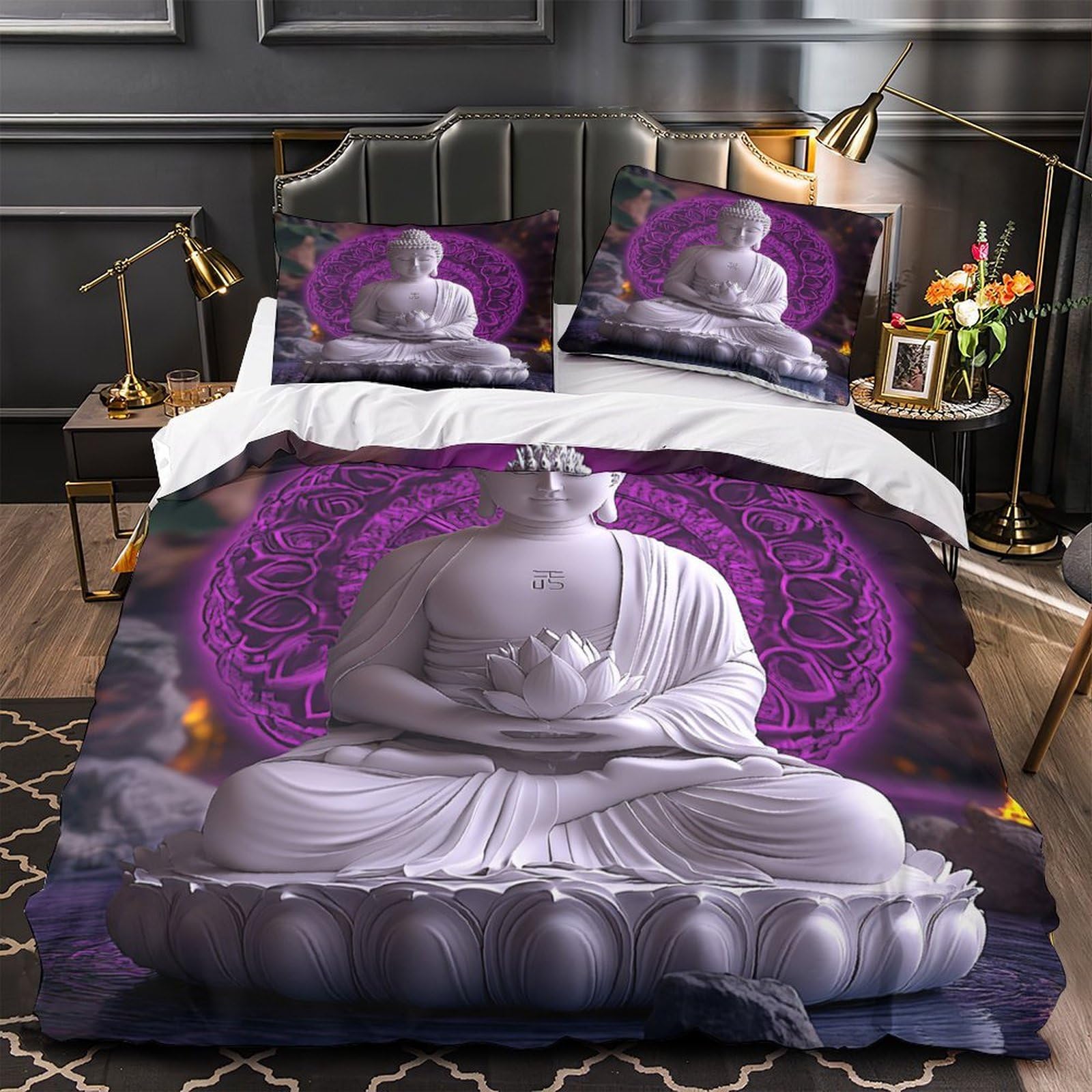 Housse de couette Bouddha confortable avec fermeture éclair pour lit simple d'ado