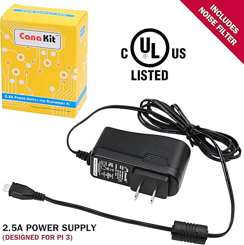 Canakit 5 V 2.5 A Raspberry Pi 3, fuente de alimentación/adaptador/cargador (UL Listed)
