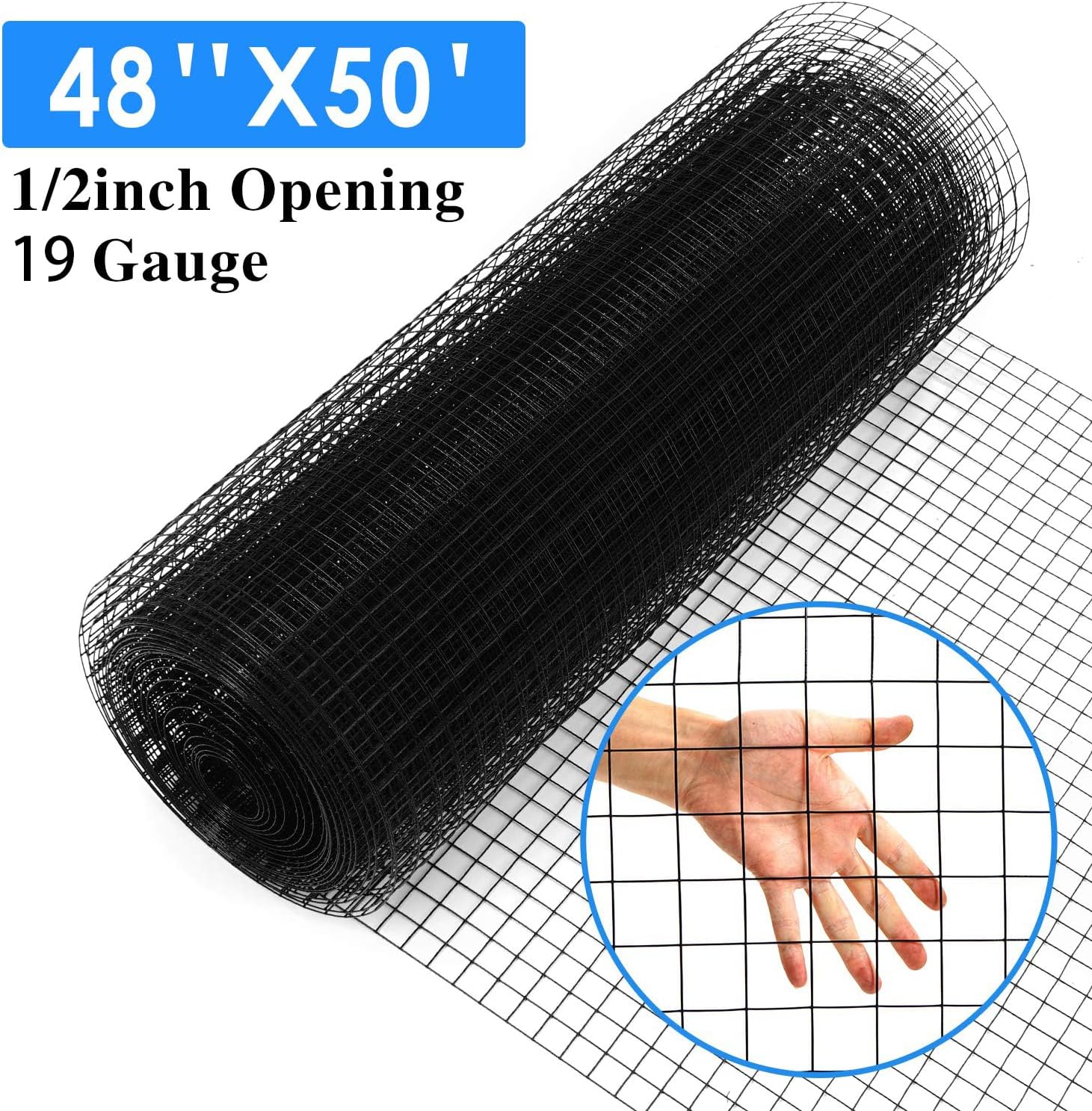 48'' x 50' 1/2inch Hardware Cloth 19 Gauge Black Vinyl Coated Welded Fence Mesh for Home and Garden Fence and Home Improvement Project