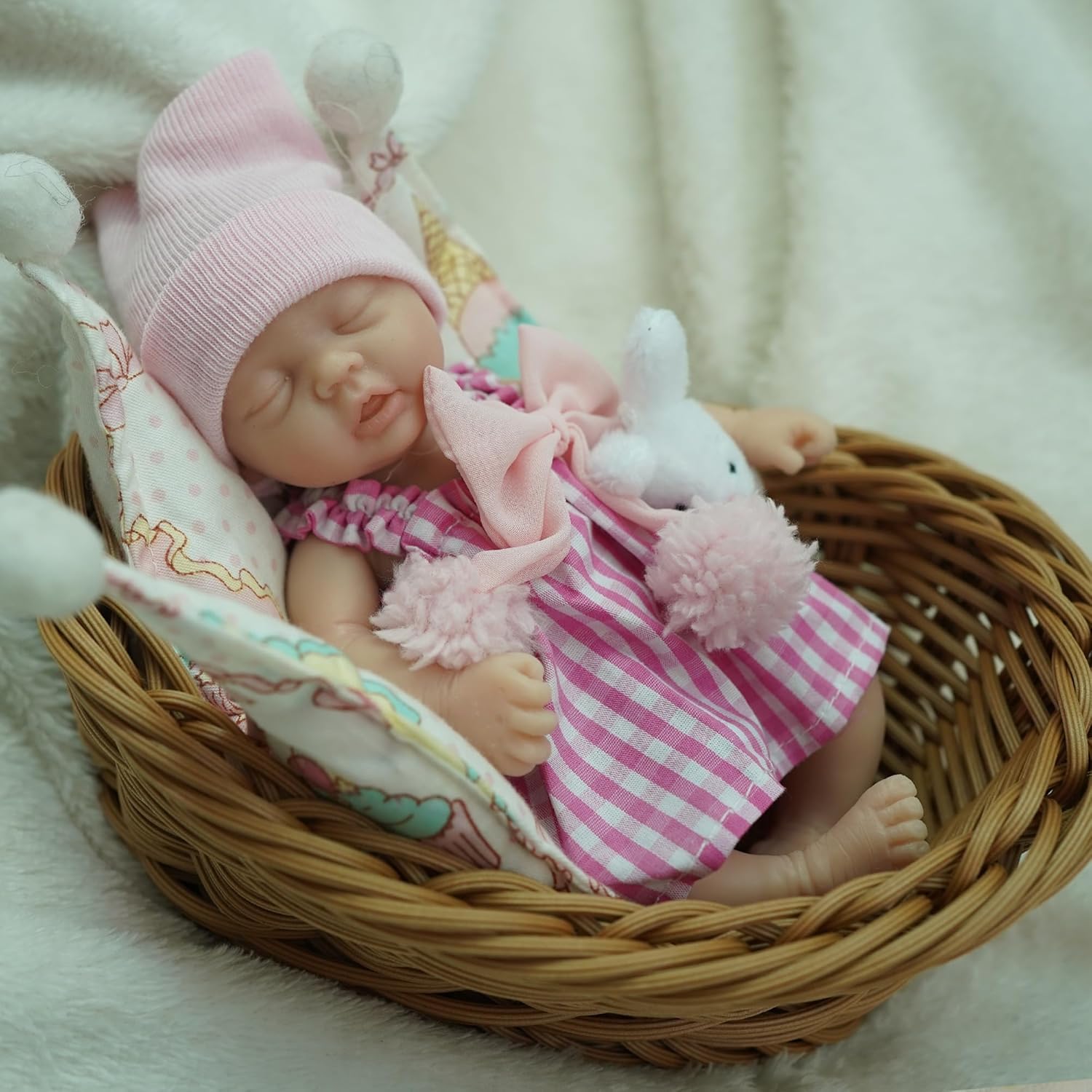 Newtotlove 7 Inch Mini Silicone Baby, Reborn Baby Dolls Silicone Full Body Girl, Realistic Newborn Baby Doll Real Life Miniature Baby Doll with Feeding Accessories