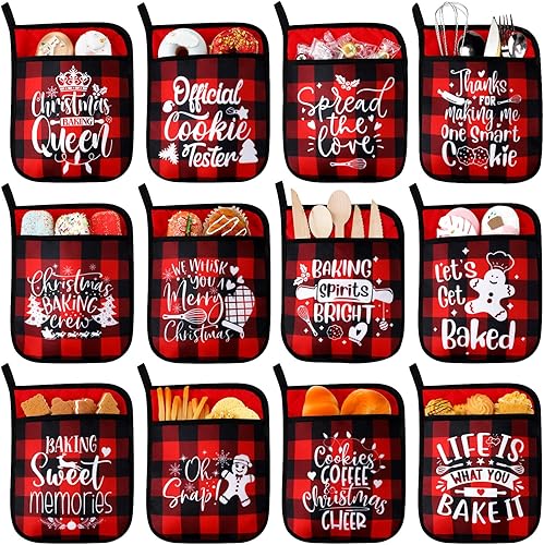 Miniatura 7 de Layhit 12 soportes para ollas de Navidad con bolsillo para horno, adornos para macetas, bolsa de galletas para hornear, cocinar, regalo de