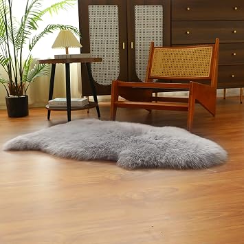 Real Genuine Sheepskin Rug Natural Sheepskin Throw Real Full Sheep Skin Rugs Fluffy Fur Rug Authentic Sheep Skin Seat Covers for Chairs Lambskin Seat Pads Cushion 70X100cmGrey