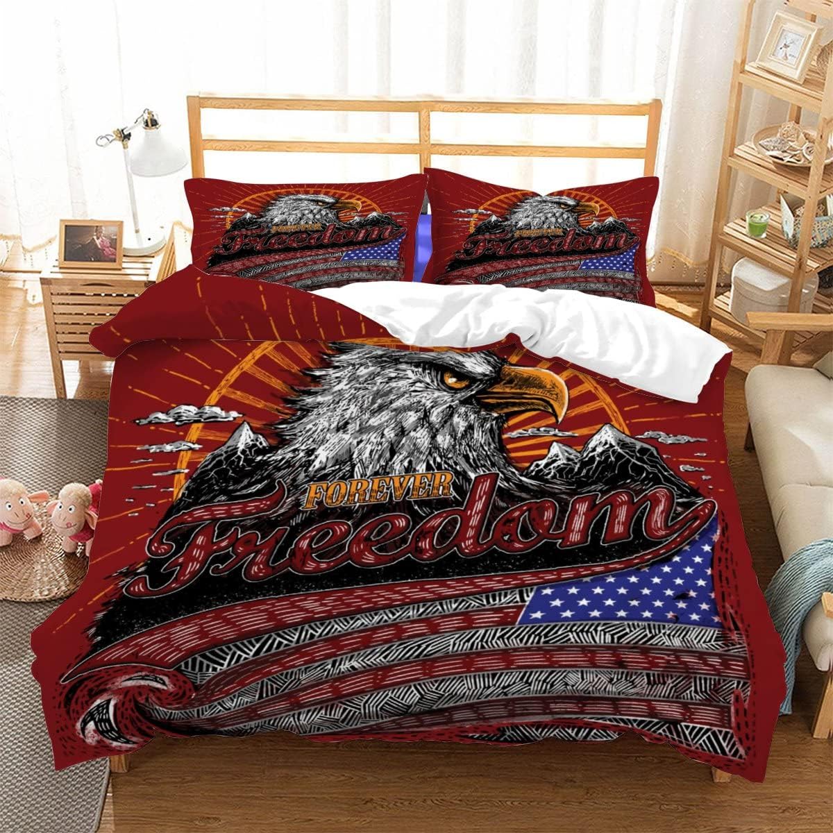 Bedding Duvet Cover 3D American Flag Printed Bedding Quilt Duvet Cover with Zipper, Ultra Soft Microfiber Bedding（78"X78"）