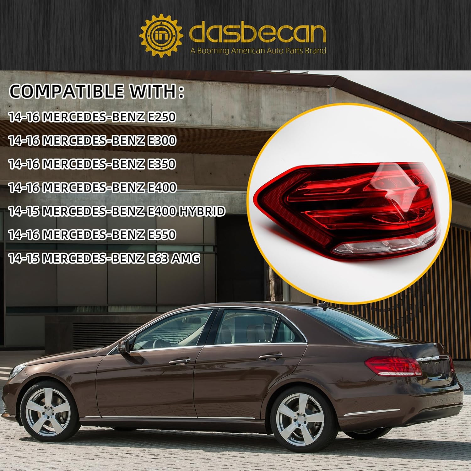 Dasbecan Driver Left Side Tail Light Assembly Compatible with 2014-2016 Mercedes Benz W212 E Class E250 E300 E350 E400 E550 E63 Rear Lamp Outer w/Led Bulbs Replaces# 2129061303 MB2804112