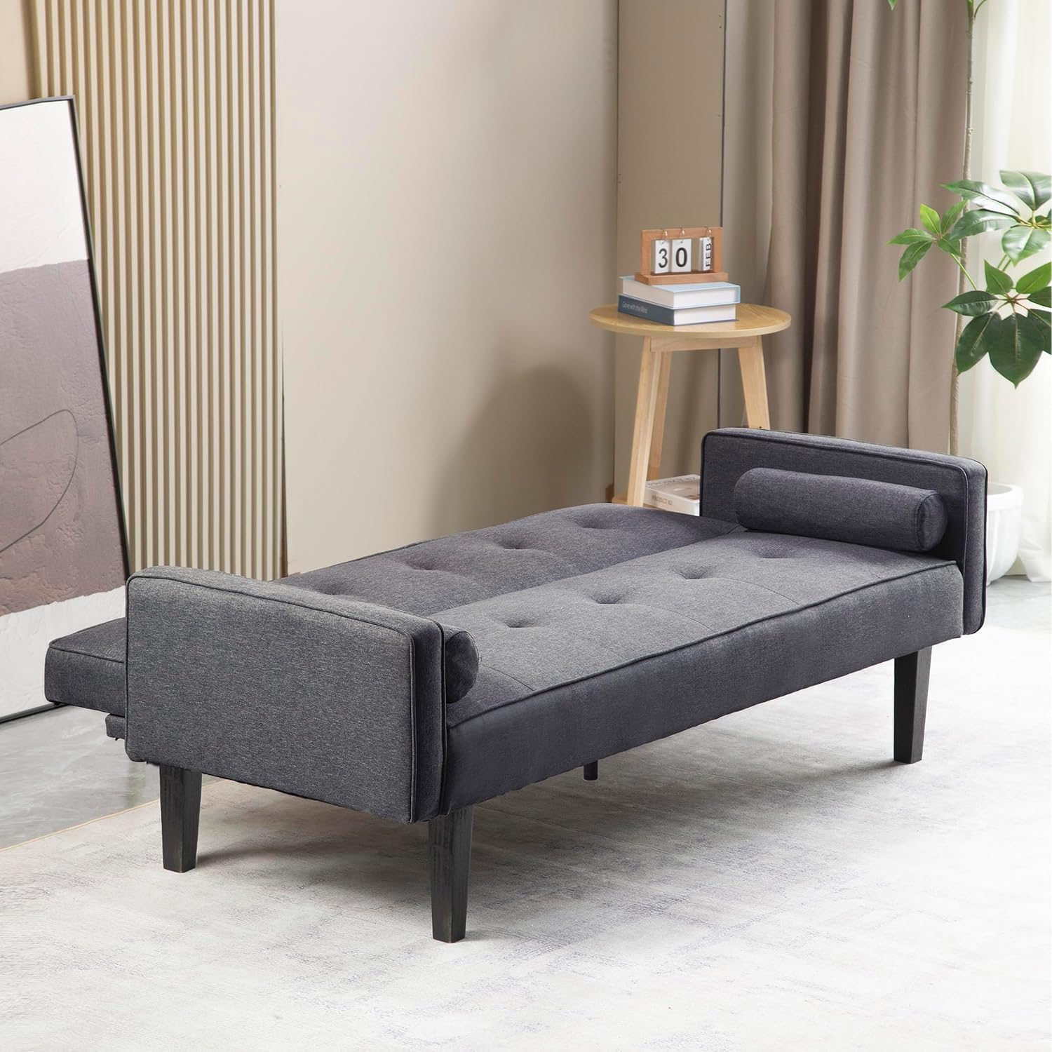 Modern Fabric Sofa Bed Futon,Convertible Sleeper Loveseat with 2 Pillows and Armrests,75" Folding Recliner Couch Bed with Solid Wood Legs for Living Room Apartments Office (Gray-New Fabric)