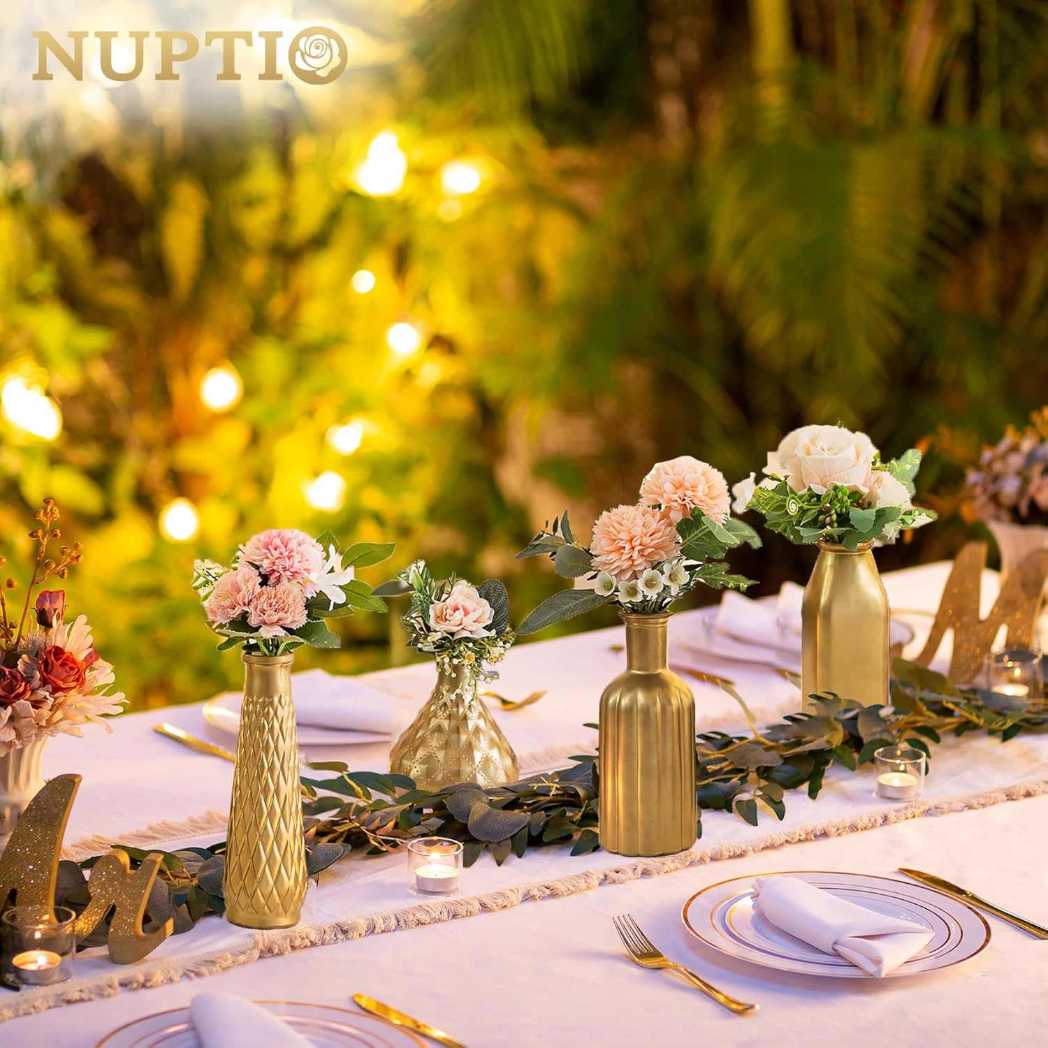 NUPTIO Gold Glass Flower Vase: Set of 8 Small Bud Vases for Flowers Bulk - Vintage Bottles for Wedding Centerpieces for Tables Decor Decorative Home Centerpiece Decorations