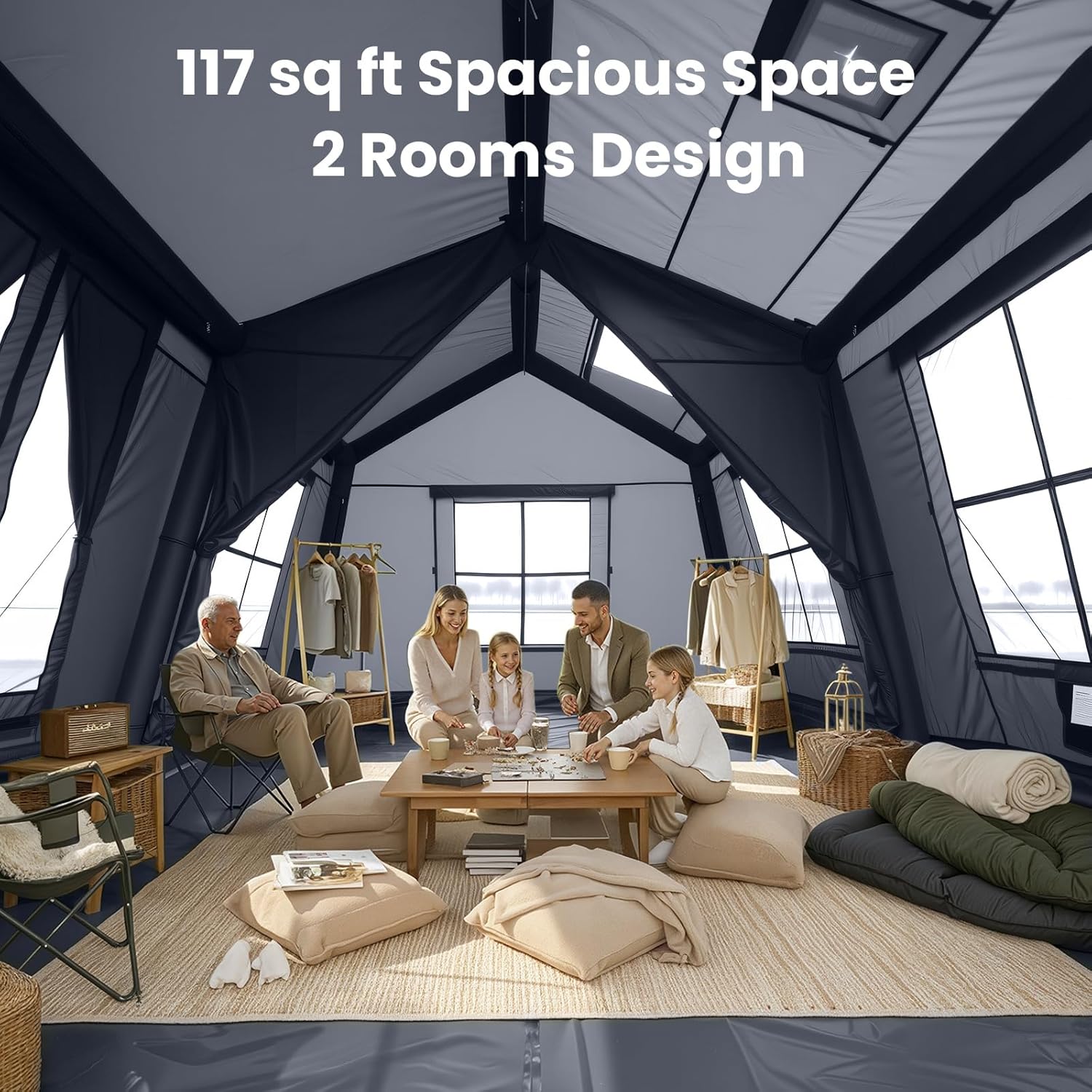 Inflatable Tents for Camping, Large Blow Up Tent with Hand Pump, Easy Setup InflatableTent 4 Season Tent, Waterproof Oxford Air Glamping Tents for Camping Adult 4/6/8/10/12 Person