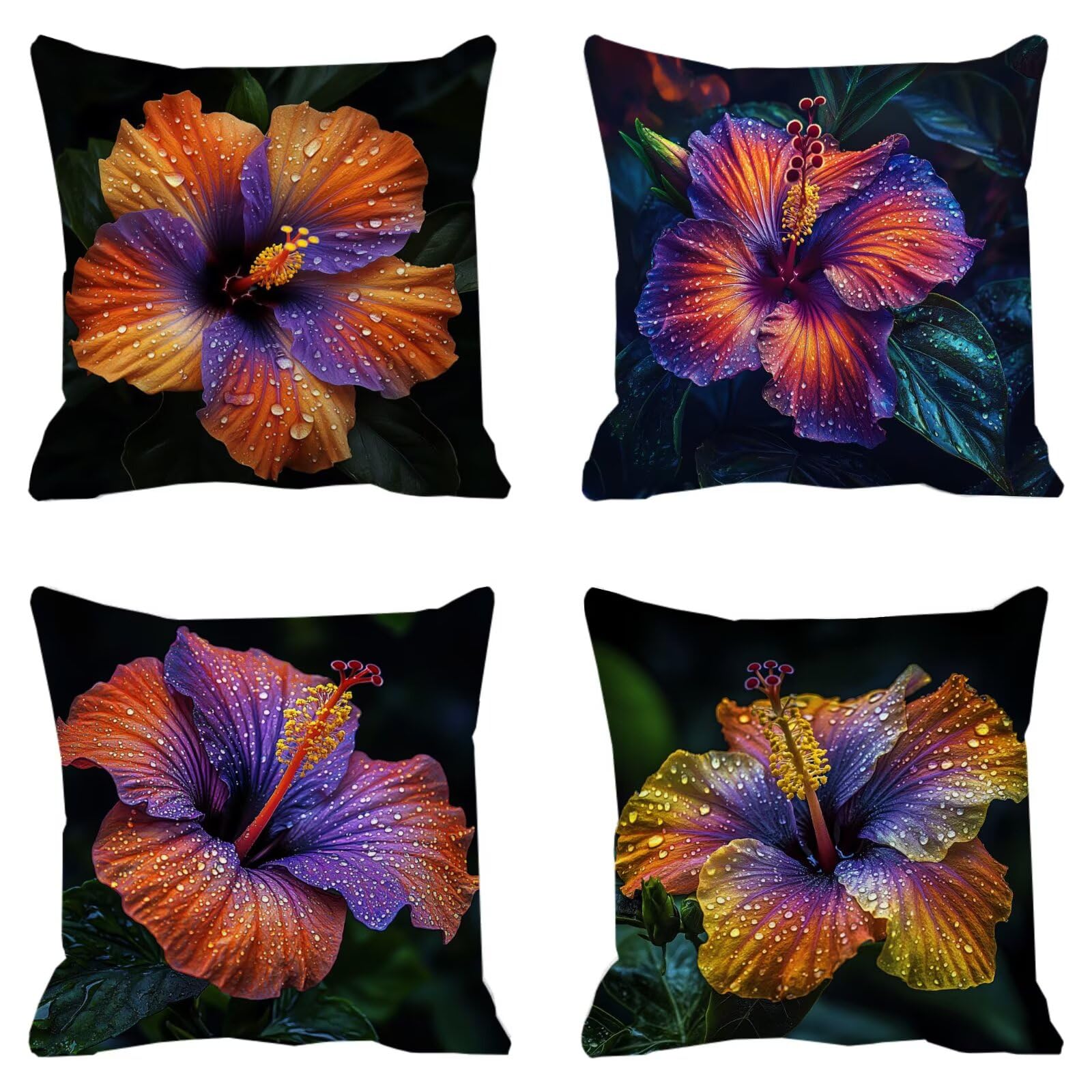 Coussin canapé et taie oreiller 50x50 fleur orange pour coussins de jardin extérieur
