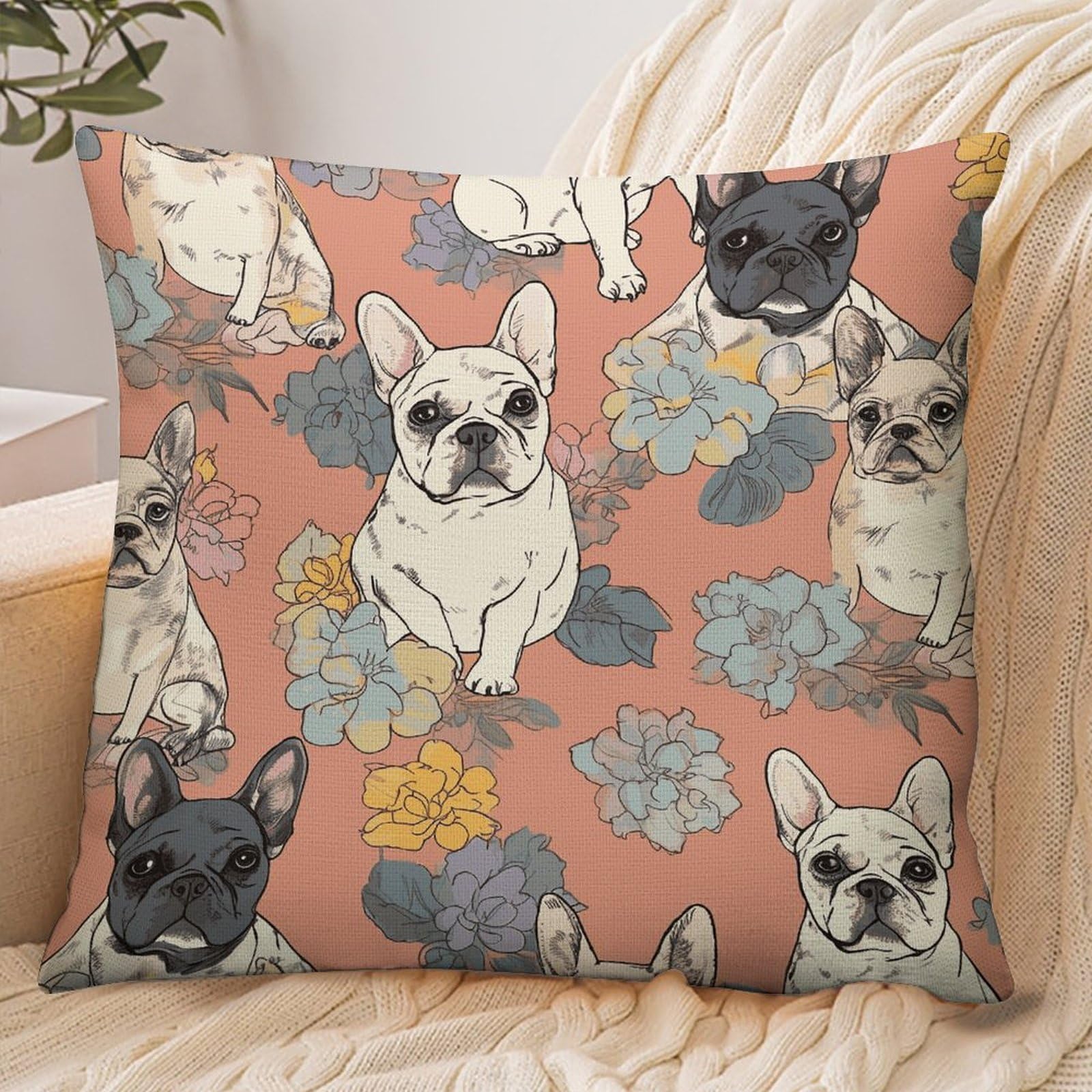 Fekiloot Style French Bulldog Print Pillowcase Pillow Sham Pillow Case