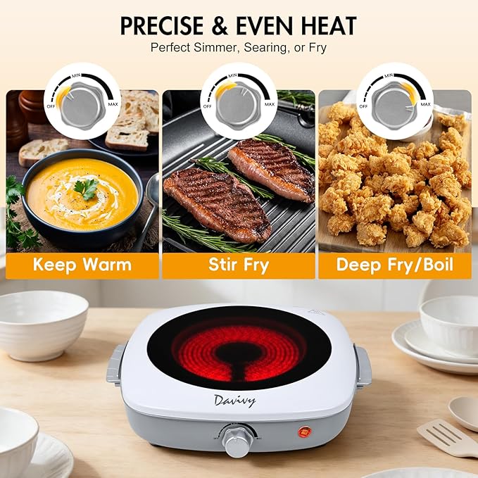 Estufa Eléctrica de 1 Puesto, Vitrocerámica Radiante 7.9 Pulgadas, 1200W miniatura 6