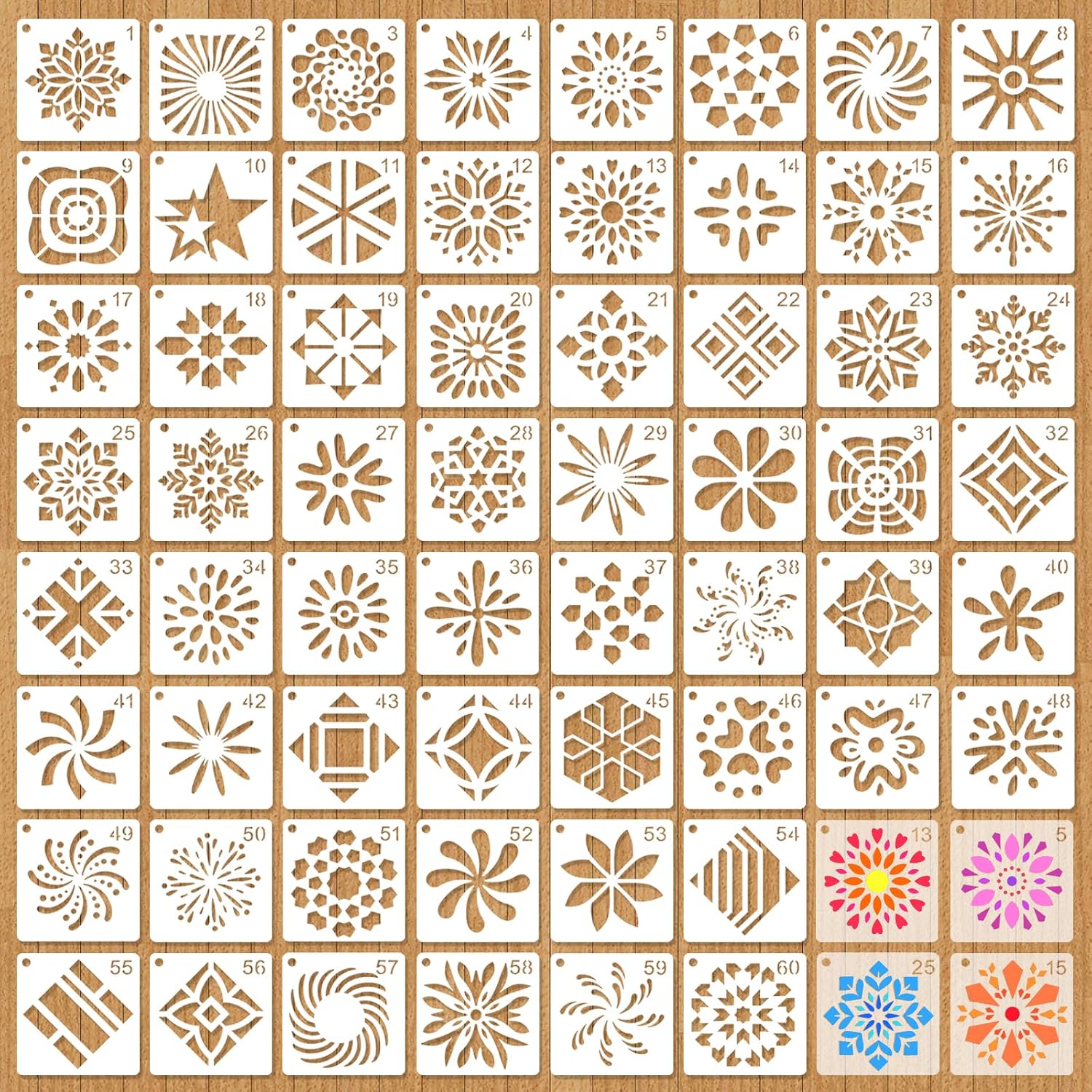 MWOOT 60 Pcs Mandala Stencils for Crafts Reusable, Small Floral Design Templates for Painting on Wood, Stone, Canvas, and Walls, Reusable Talavera Stencils for DIY Crafts and Scrapbooking (5x5 CM)