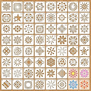 MWOOT 60 Stck Mandala Schablonen Stencils, Wiederverwendbare Malvorlagen Kits, Blumendesigns für Schablone DIY, Geeignet zum Bemalen von Steinen, Leinwand, Möbeln und Handwerksprojekten (5x5 CM)