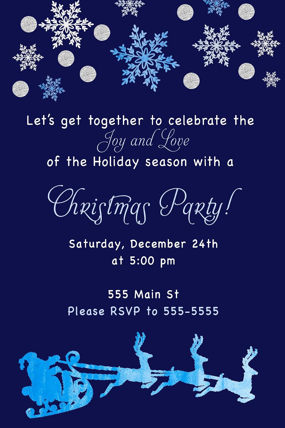 30 Invitations Christmas Party Navy Blue Watercolor Glitter Personalized Cards Kids Adults Photo Paper