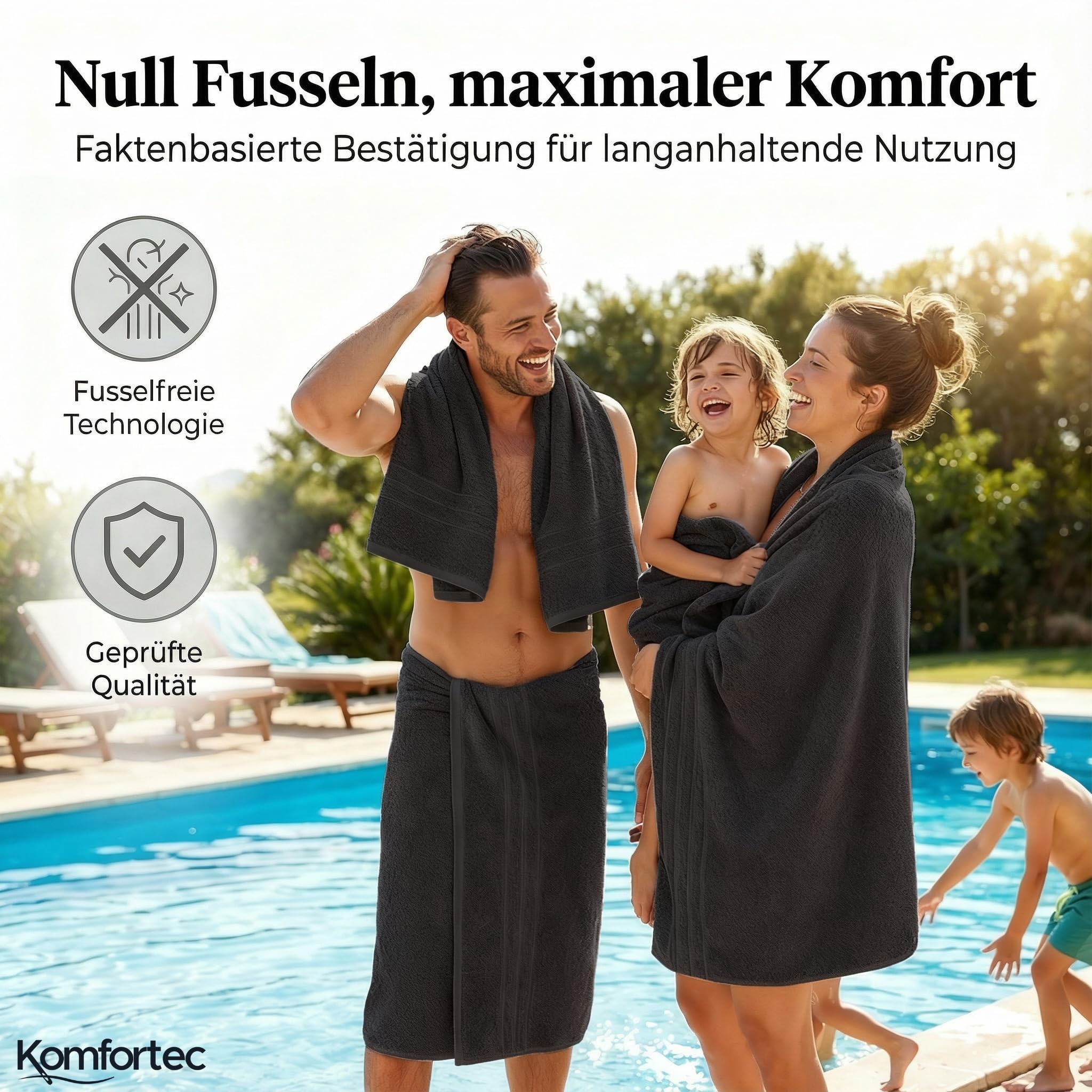 Komfortec Set di 6 asciugamani in 100% cotone, 2 asciugamani da bagno 70 x 140 cm e 4 asciugamani da 50 x 100 cm, in spugna, morbido, nero