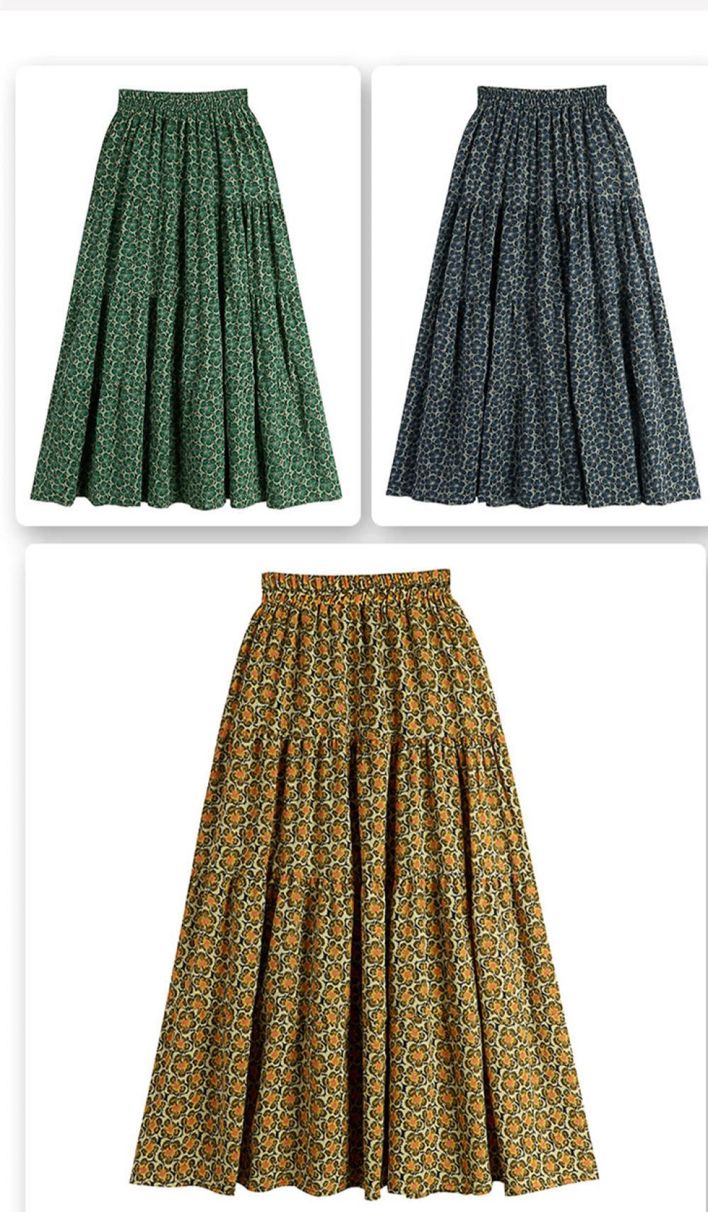 TatbUL Gonne da Donna,Gonna Midi Elastica A Vita Alta da Donna Verde Cucitura retrò Floreale Gonna A Pieghe con Fodera Boho Etnico A-Line Gonne Lunghe Svasate A Strati Increspati per Ragazze Signore