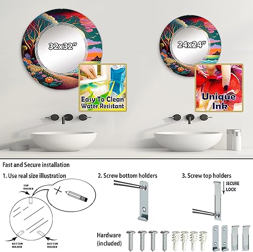 Miniatura 9 de Paisaje y naturaleza espejo de pared, Oval Espejo moderno, Redondo verde espejo de baño, espejo de tocador de luna Vector Moderno Luna Llena II