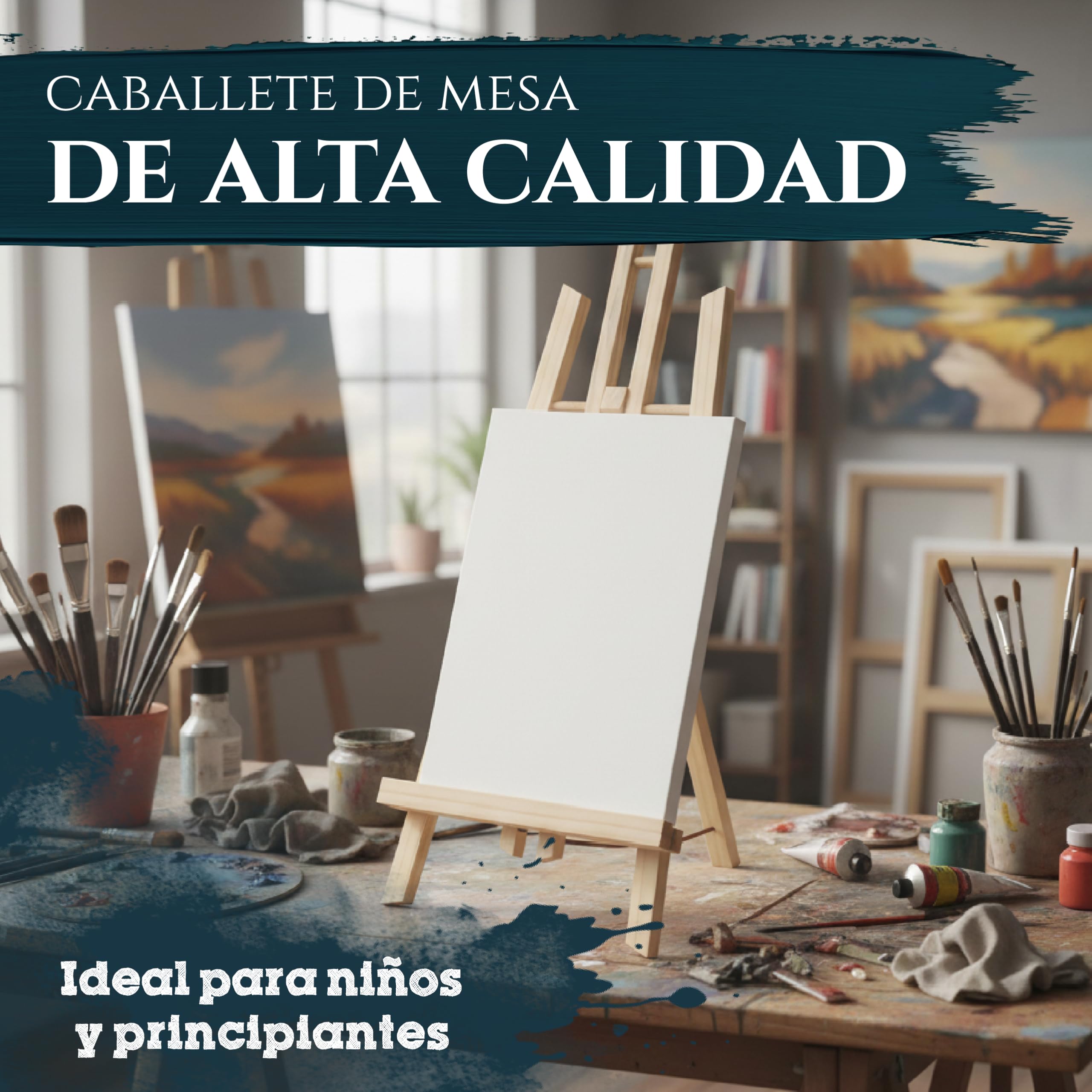 Artina Set de 5 Caballete de mesa pintura de pino macizo Ideal casa niños | para pintar para presentaciones adecuado para atril lienzos madera London