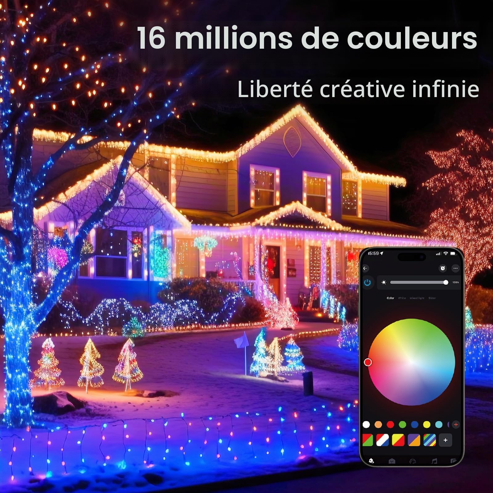 Quntis 30M 300LED Guirlande Lumineuse Exterieure Noel avec APP & Télécommande, 16 Millions de Couleurs Lumiere Sapin de Noel Intelligentes, 200+ DIY Modes Guirlande Exterieur Noël, Luminosité Réglable
