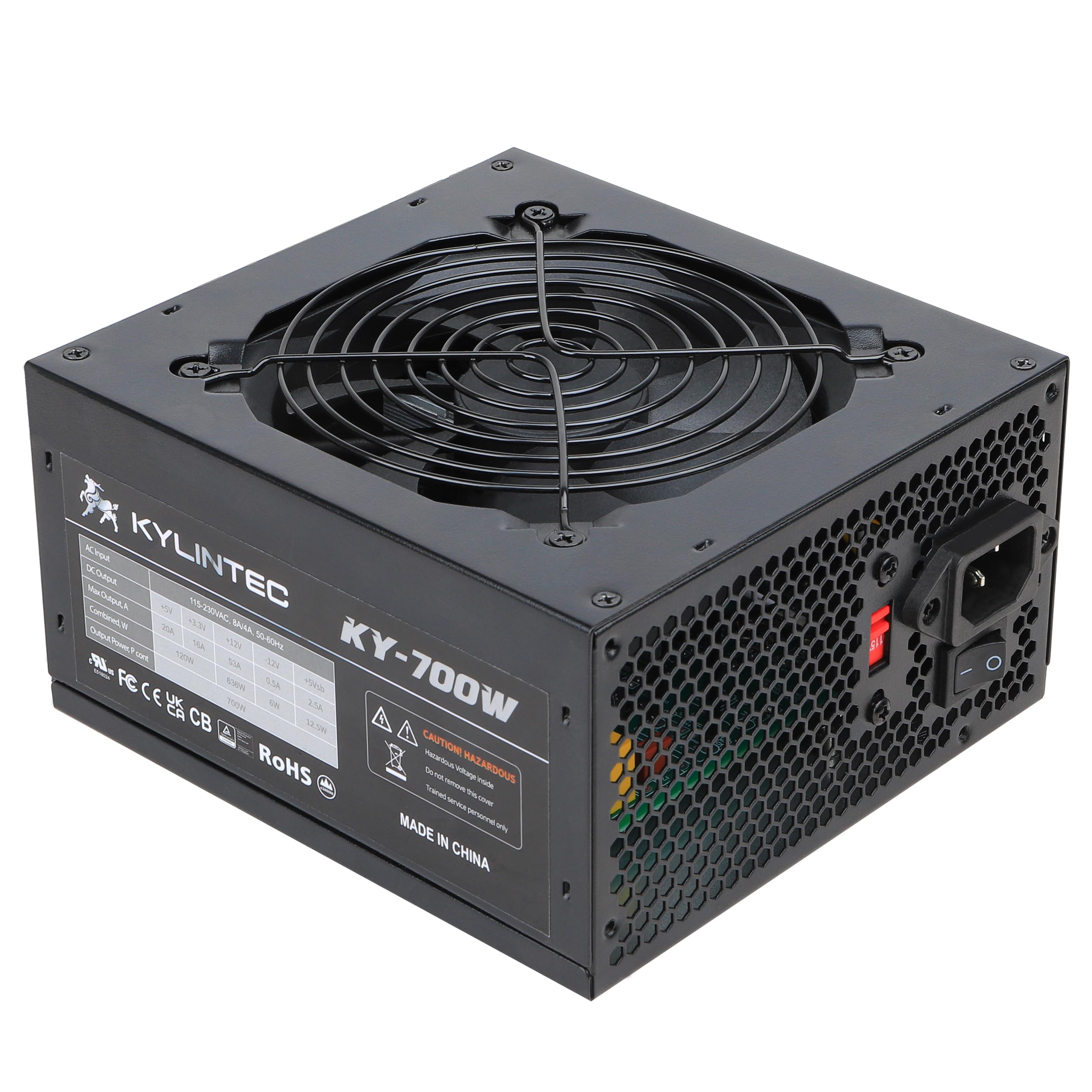 700w Power Supply Non-Modular ATX PSU with 6+2 Pin Connectors PFC Protection and 120mm Silent Fan Gaming PSU KY-700 Black
