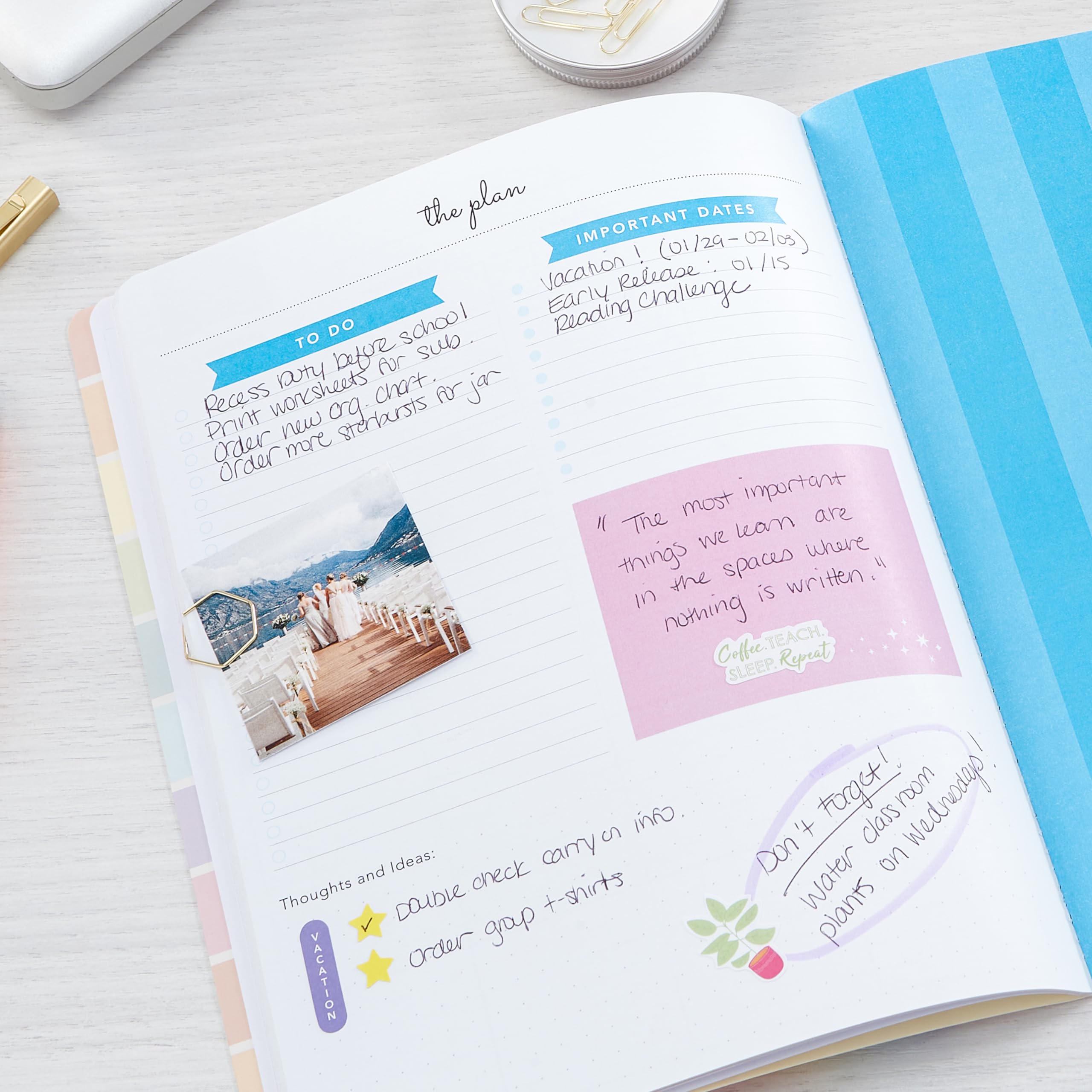 Astrobrights Undated Teacher Planner, 14-Month Layout, Flexible Cover, 8.5" x 11", Premium 28 lb. Paper, 200 Stickers, Good Day Rainbow (91161) - Image 4