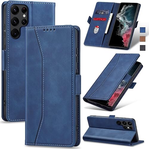 Jasonyu Funda tipo cartera con tapa para Samsung Galaxy S22 Ultra 5G, funda magnética de cuero con tarjetero, función atril, funda protectora